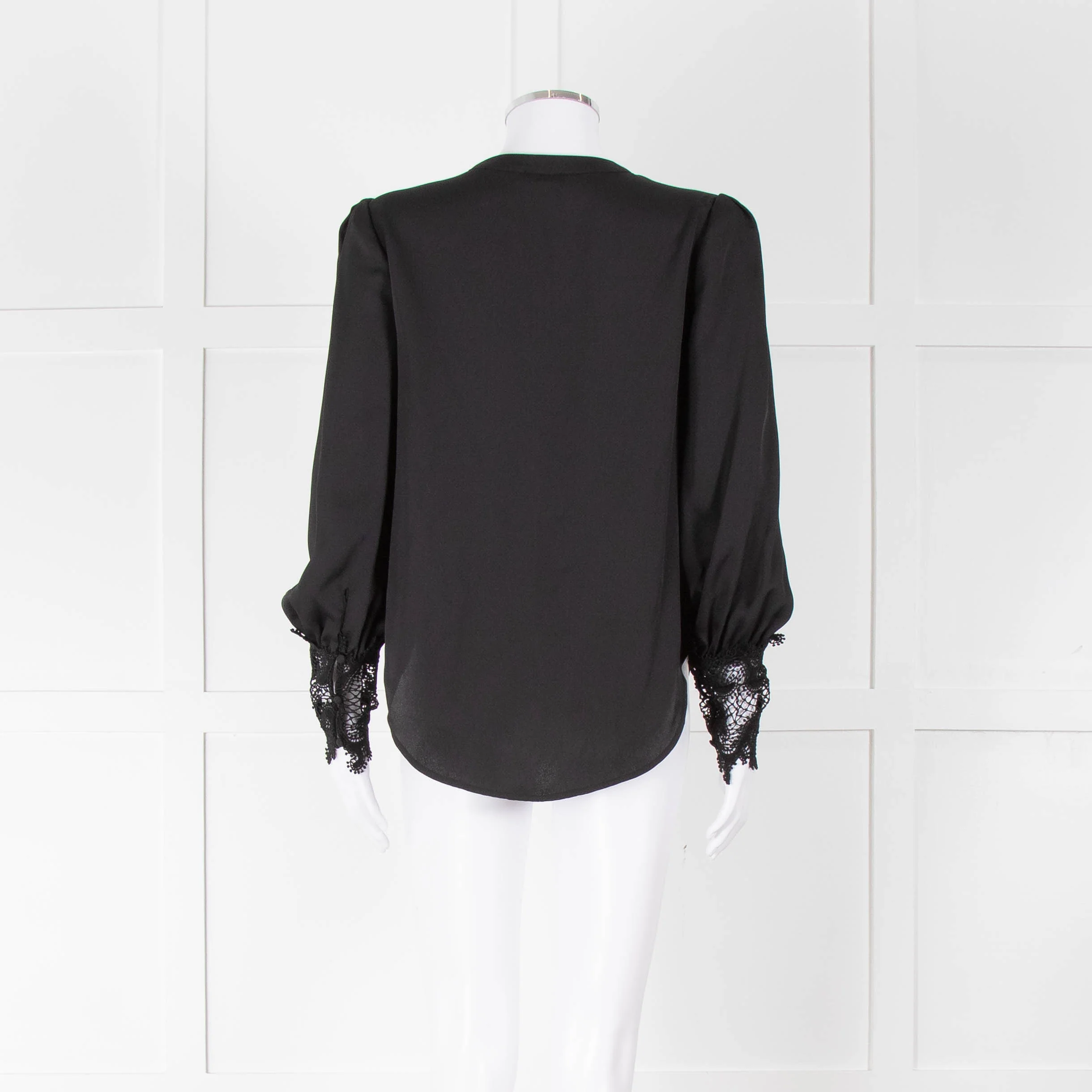 L'Agence Black Collarless Blouse with Lace Cuffs - Image 5