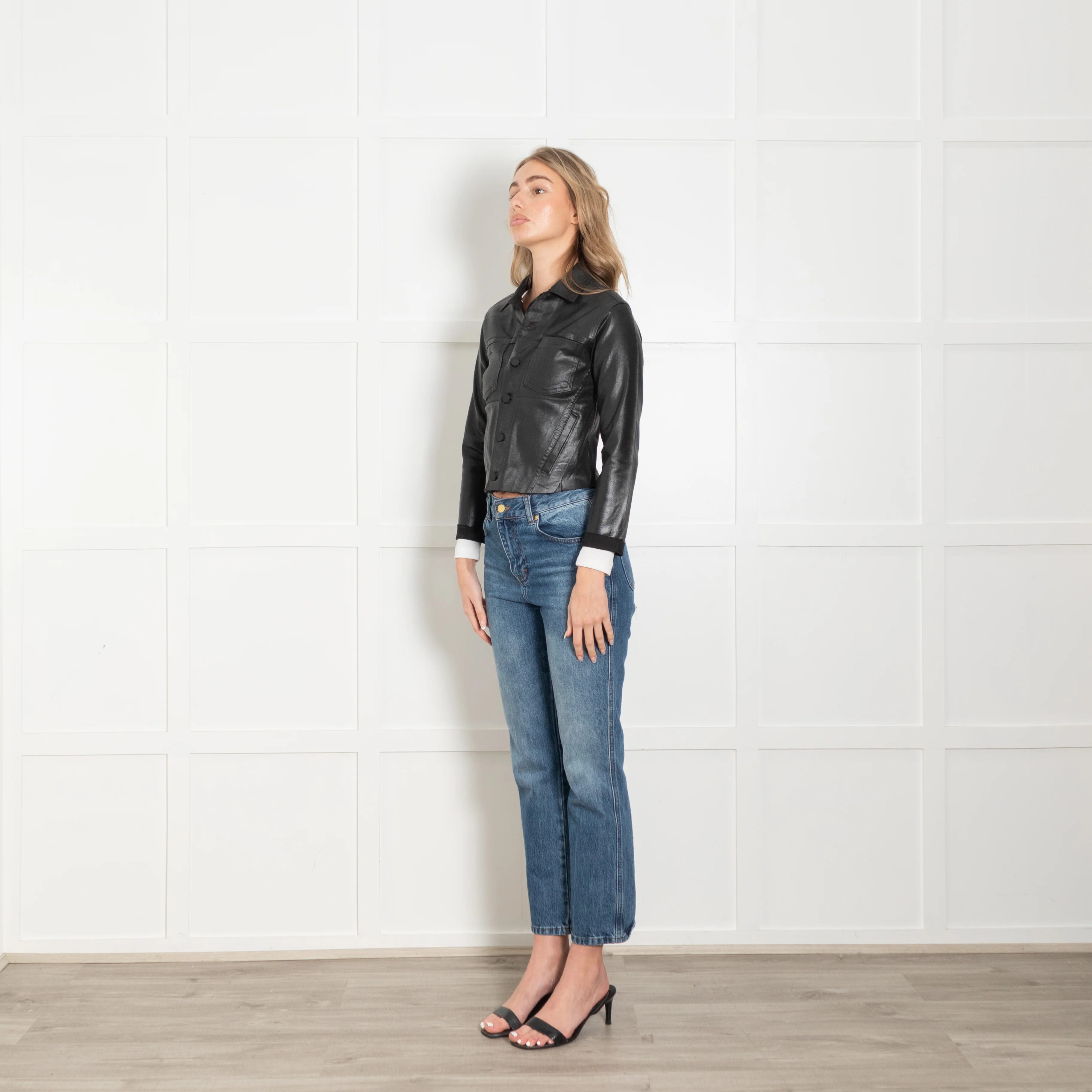 L'Agence Black Raw Hem Denim Jacket - Image 3