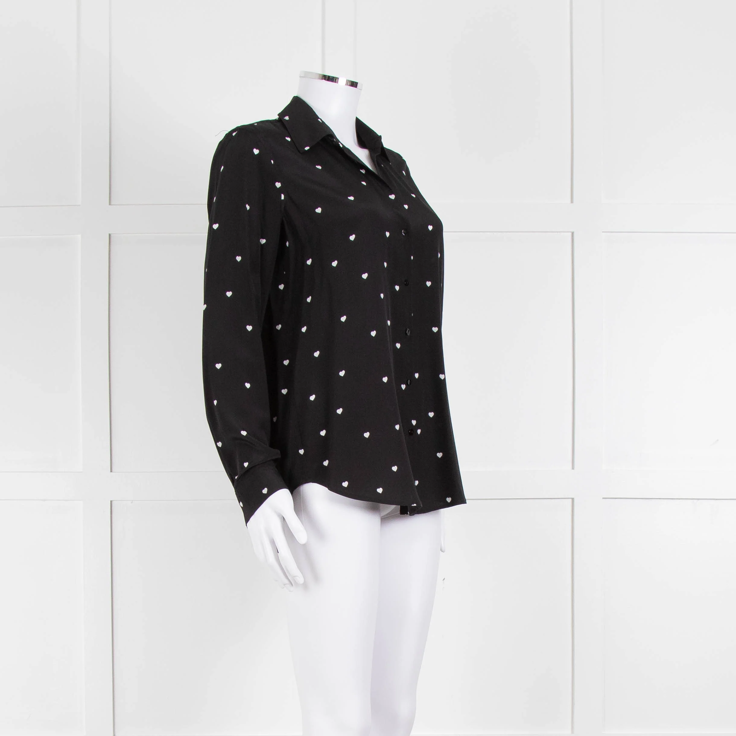 L'Agence Black White Heart Print Silk Shirt - Image 2