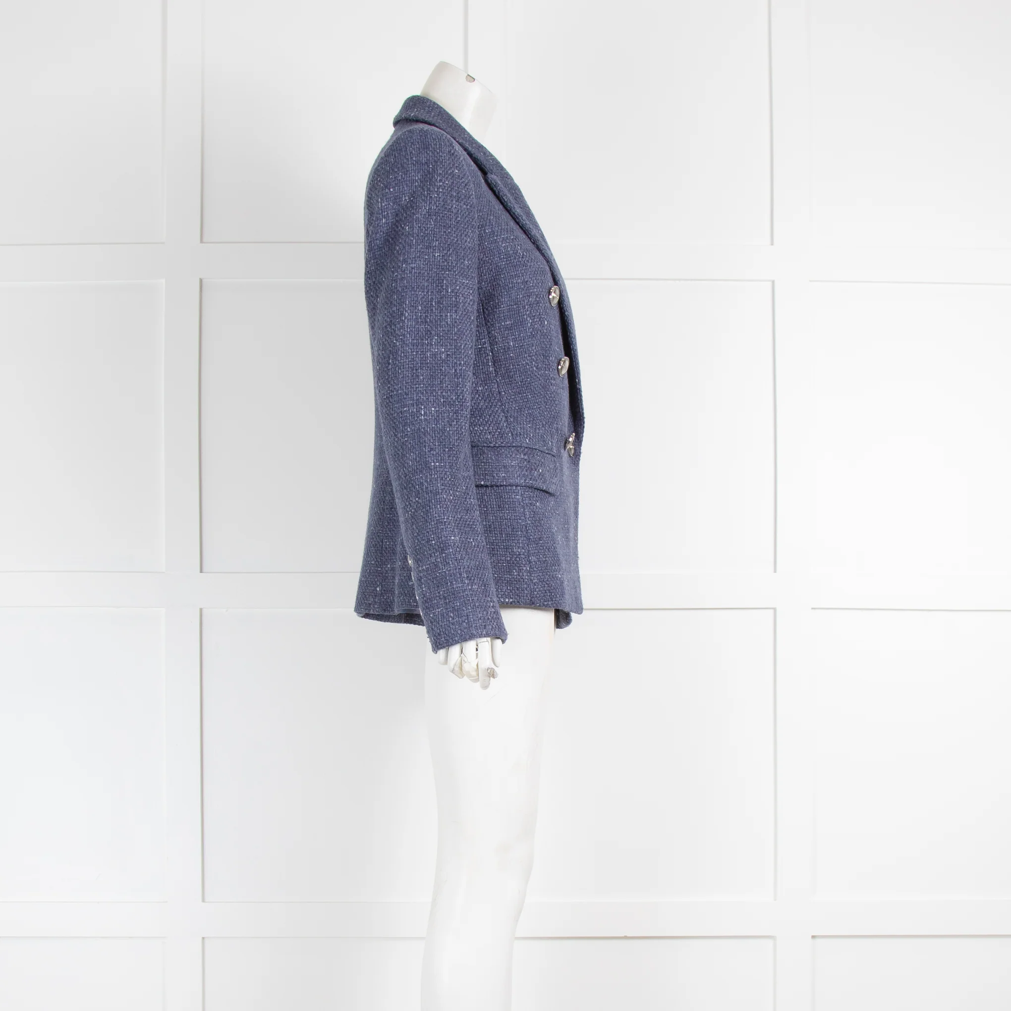 L'Agence Blue Woven Blazer with Grey Buttons - Image 2