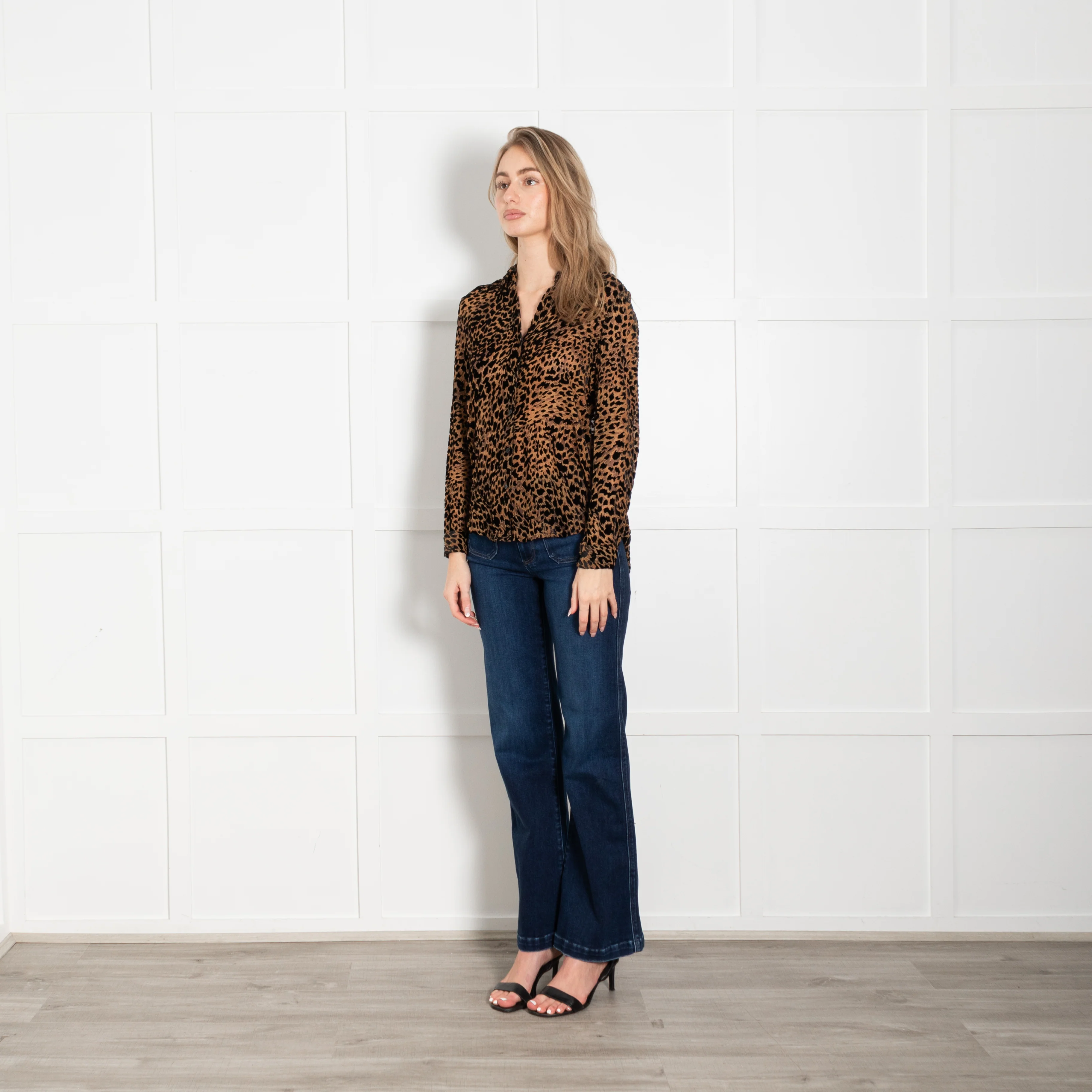 L'Agence Brown Black Animal Print Devore Blouse - Image 3