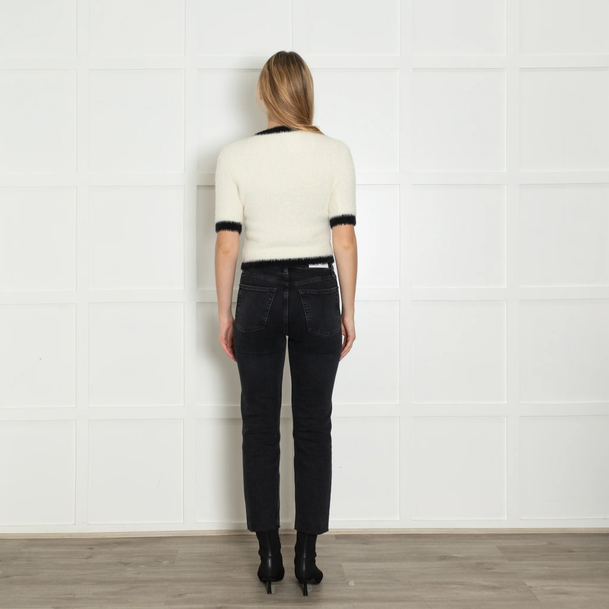 L'Agence Cream Black Gold Button Short Sleeve Cardigan - Image 5