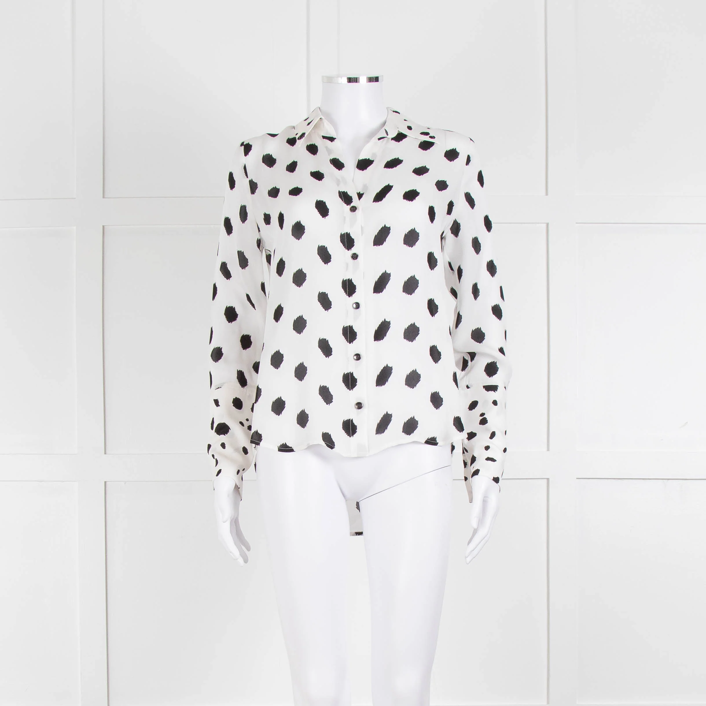 L'Agence White Black Large Dot Silk Blouse