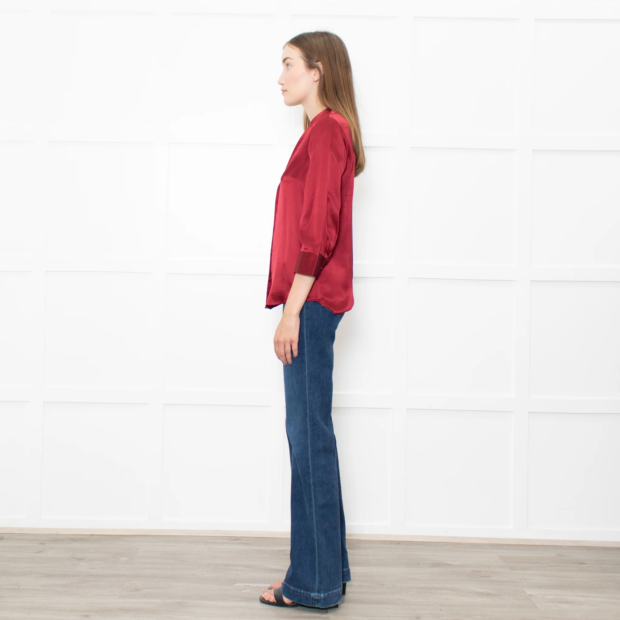 L'Agence Dark Red Silk Satin Blouse - Image 4