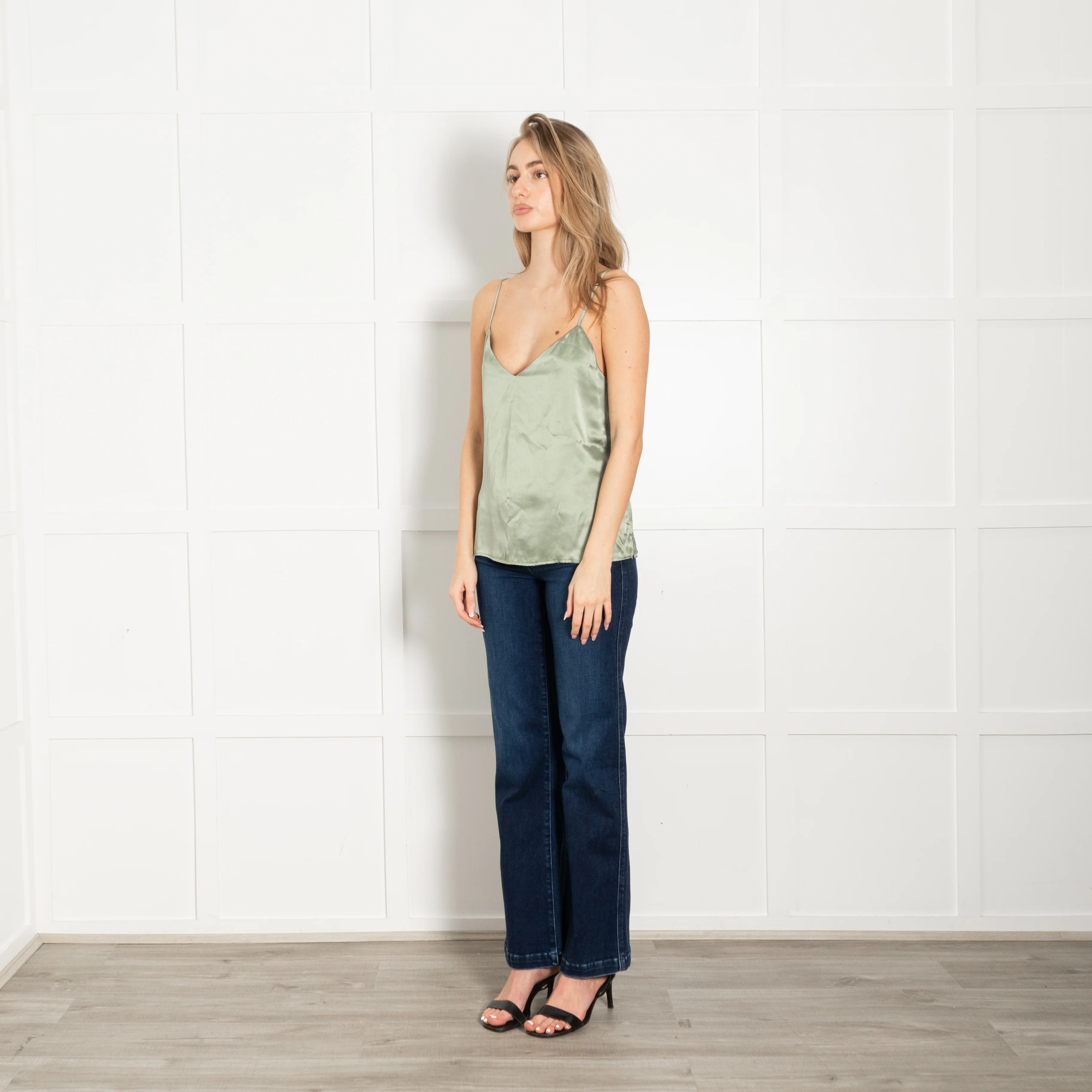 L'Agence Green Silk Satin Sleeveless Vest - Image 3