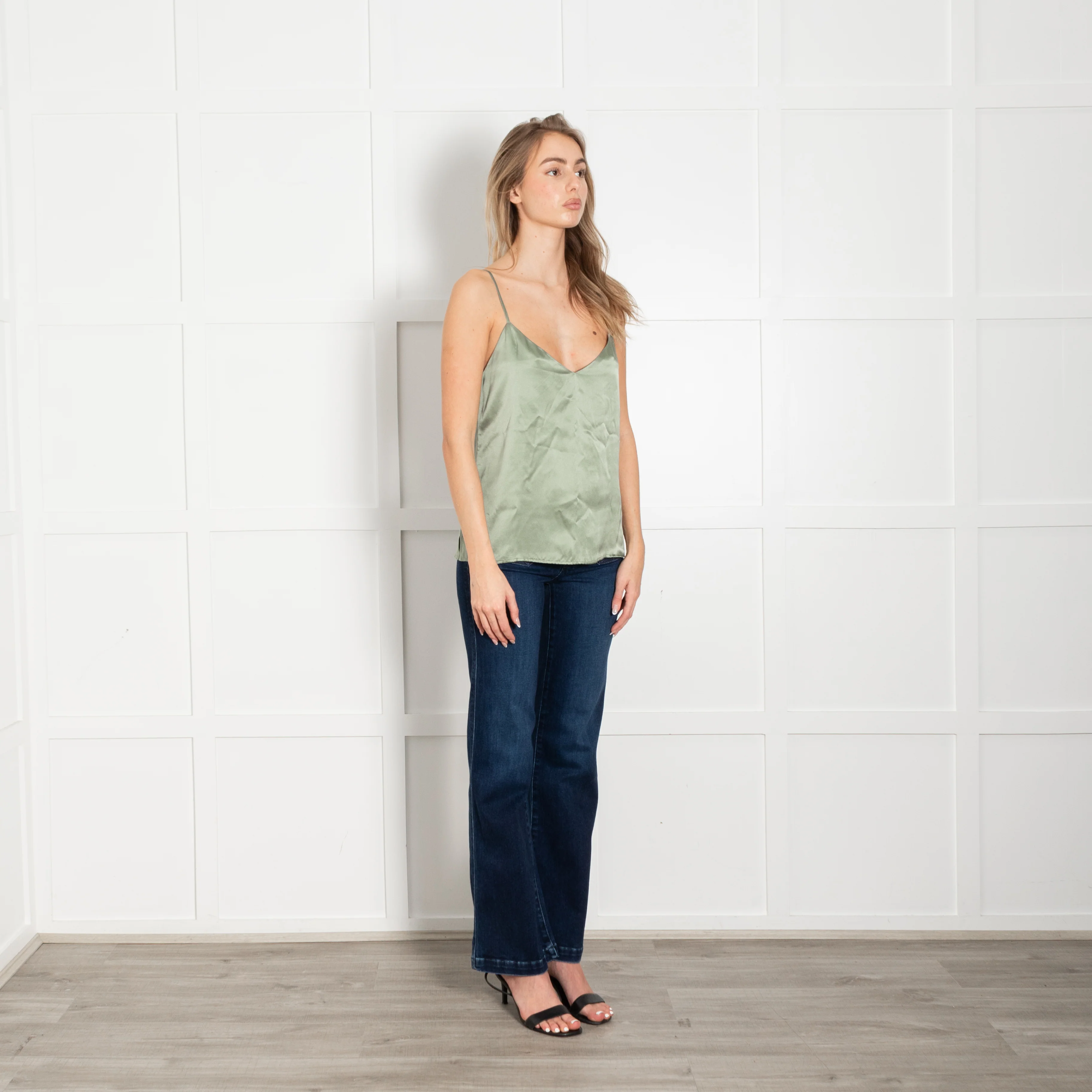 L'Agence Green Silk Satin Sleeveless Vest - Image 7