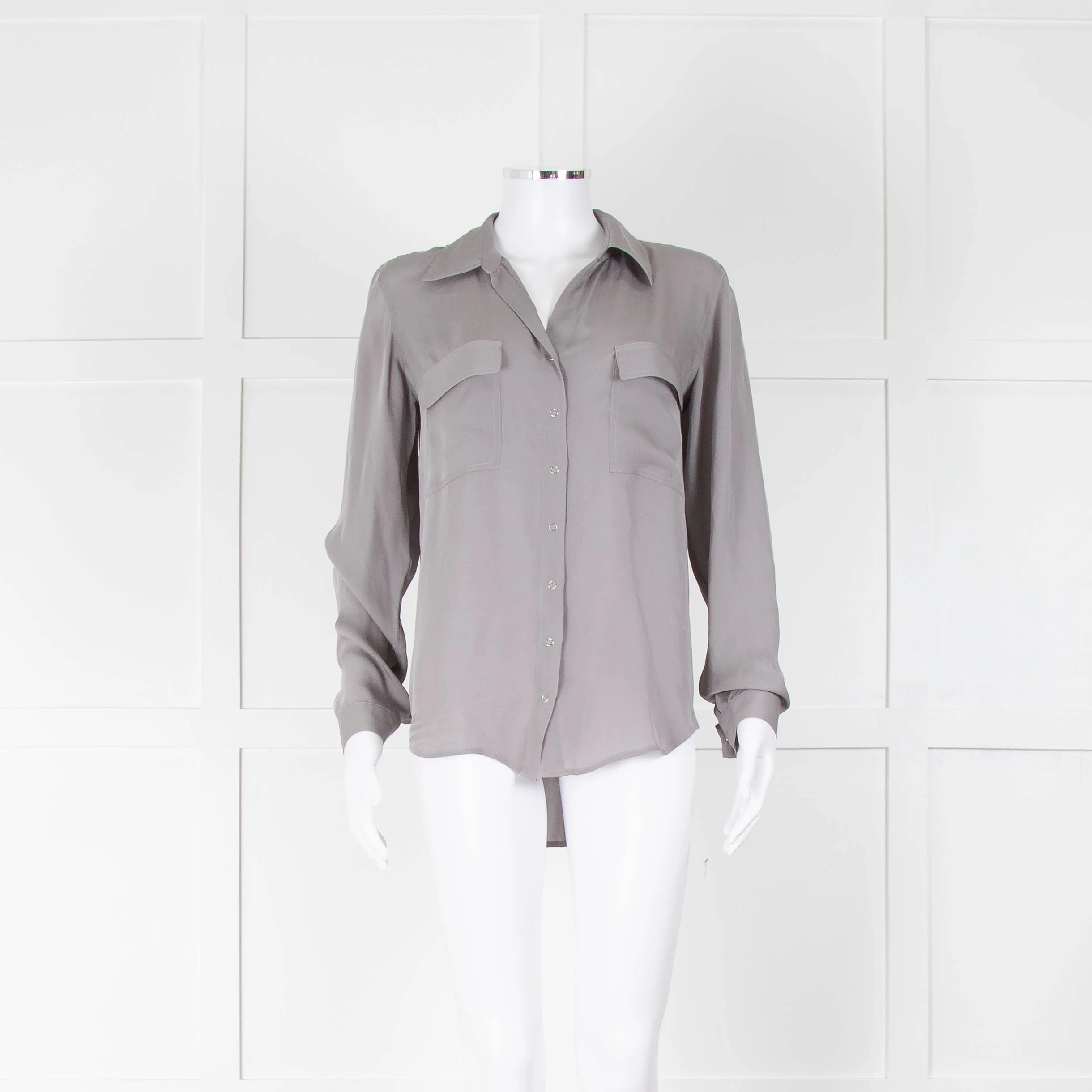 L'agence Grey Silk Long Sleeve Blouse