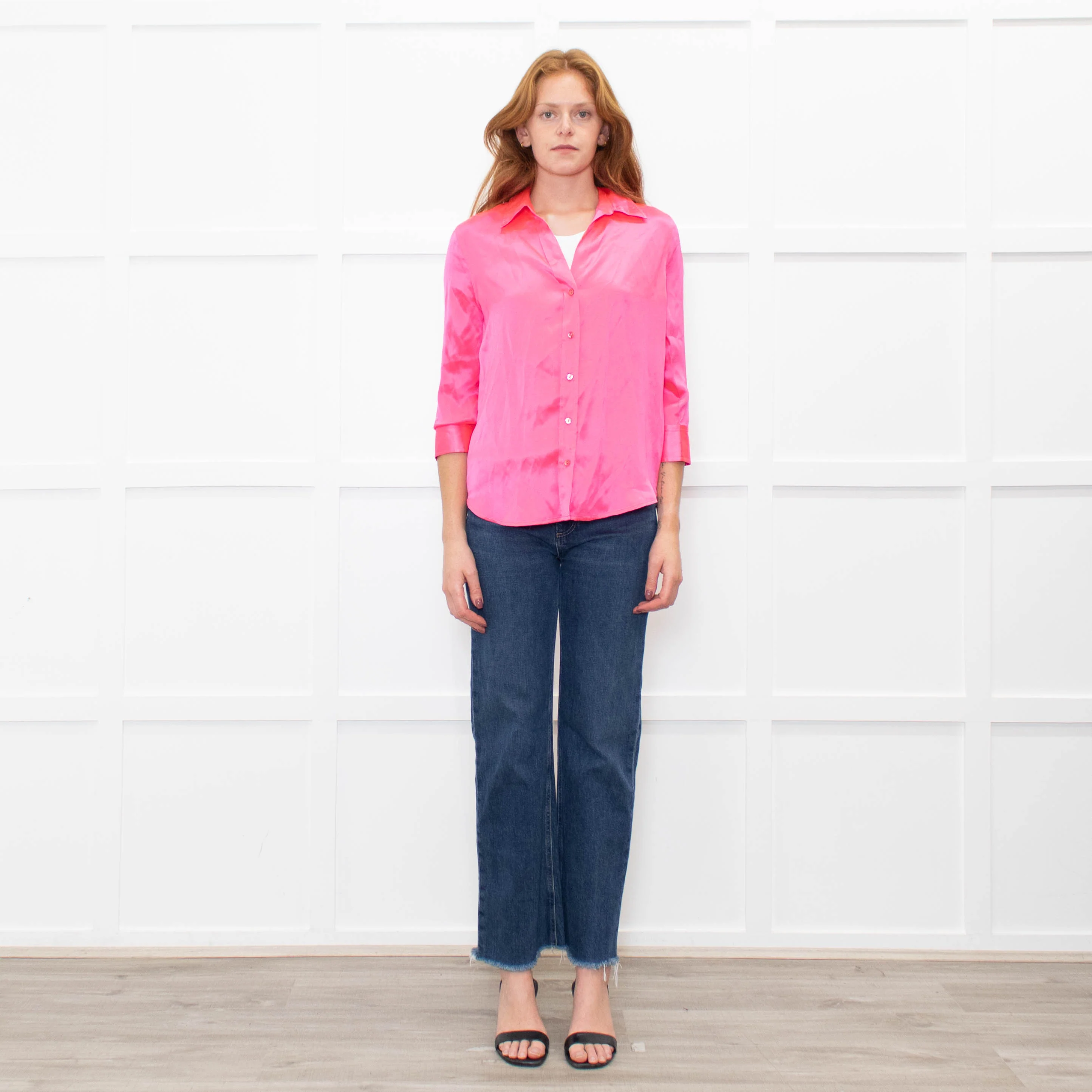 L'Agence Neon Pink Silk Shirt