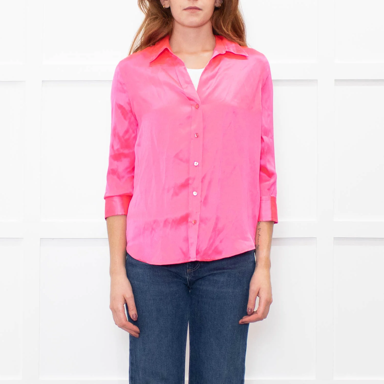 L'Agence Neon Pink Silk Shirt - Image 2