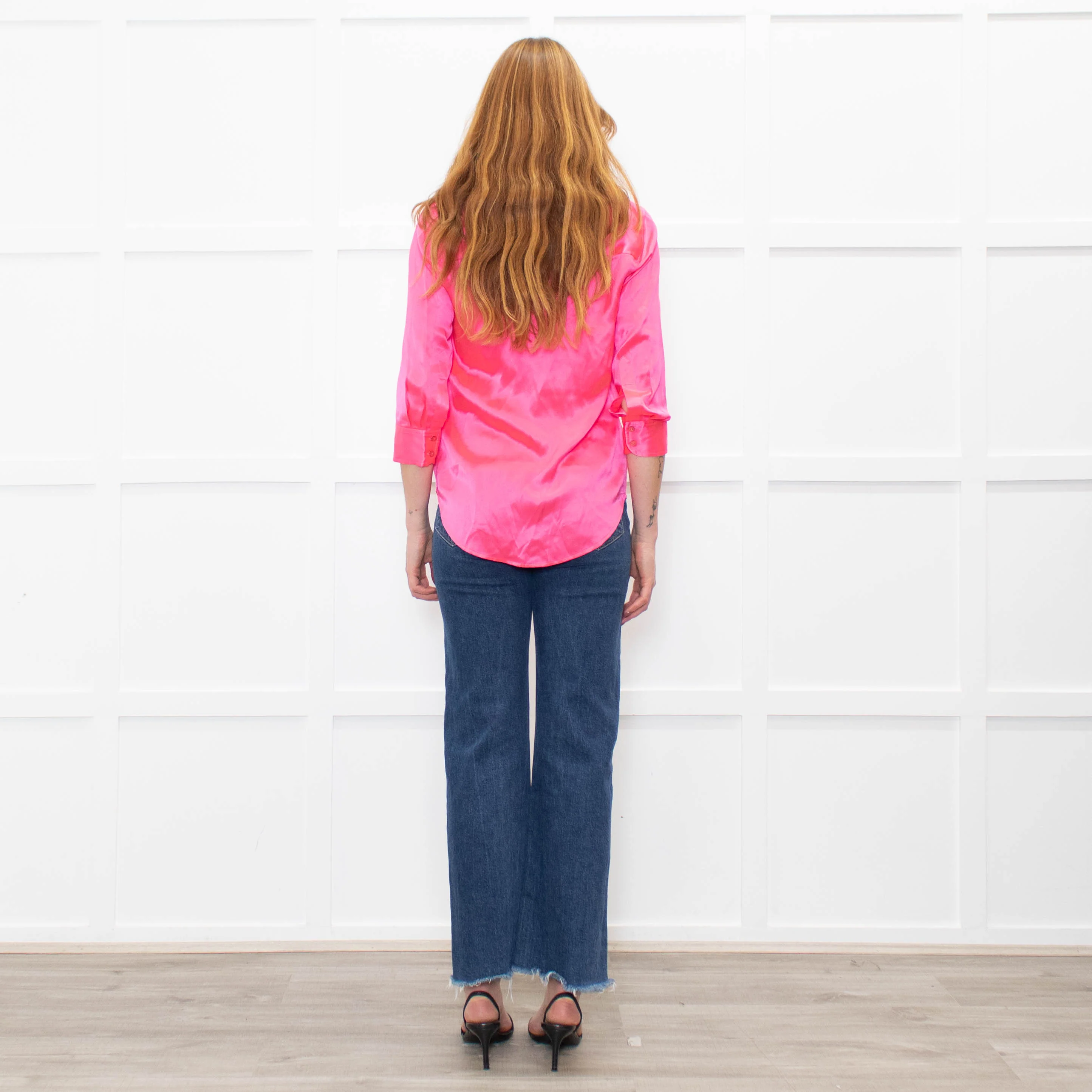 L'Agence Neon Pink Silk Shirt - Image 5