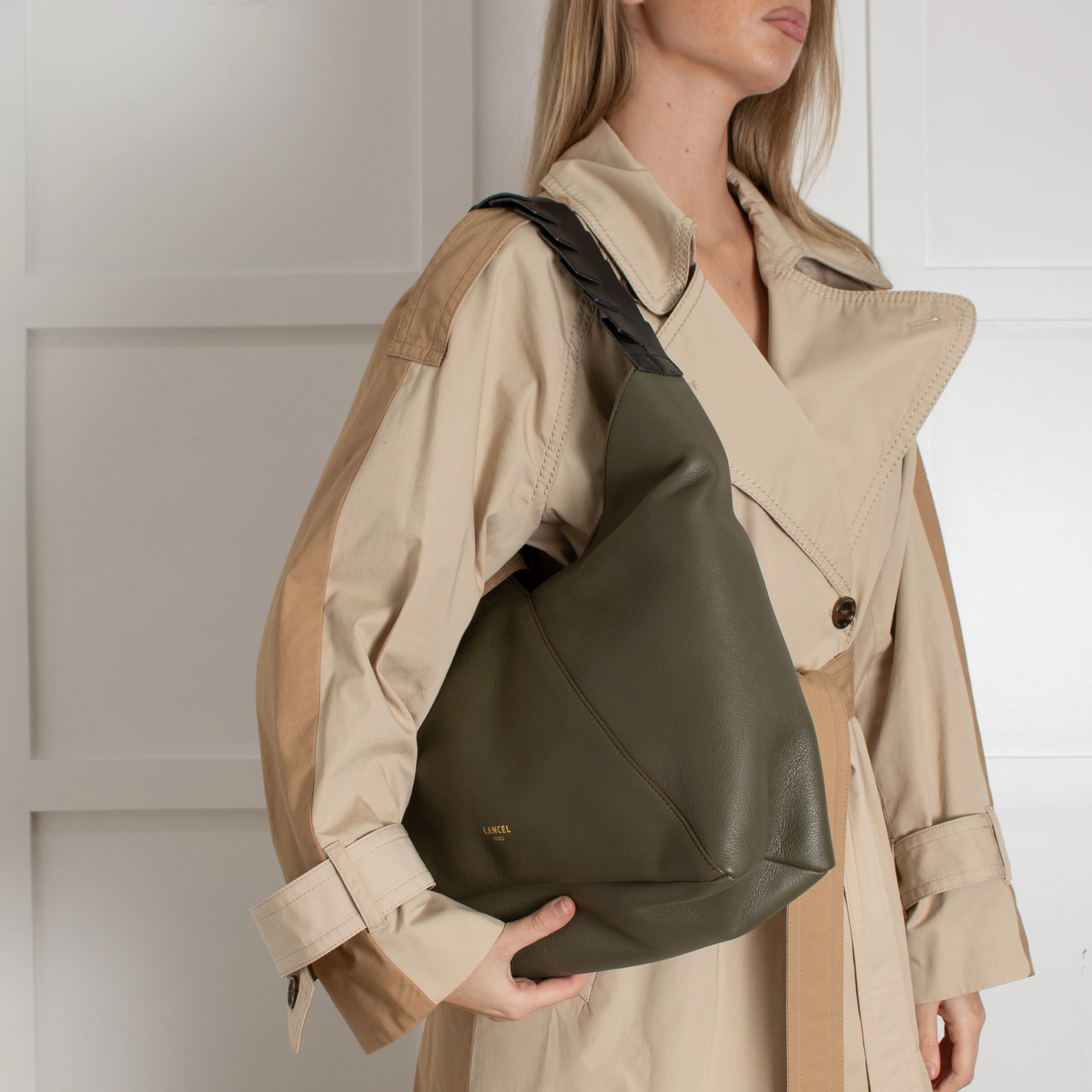 Lancel Khaki Zip Hobo Bag - Image 2