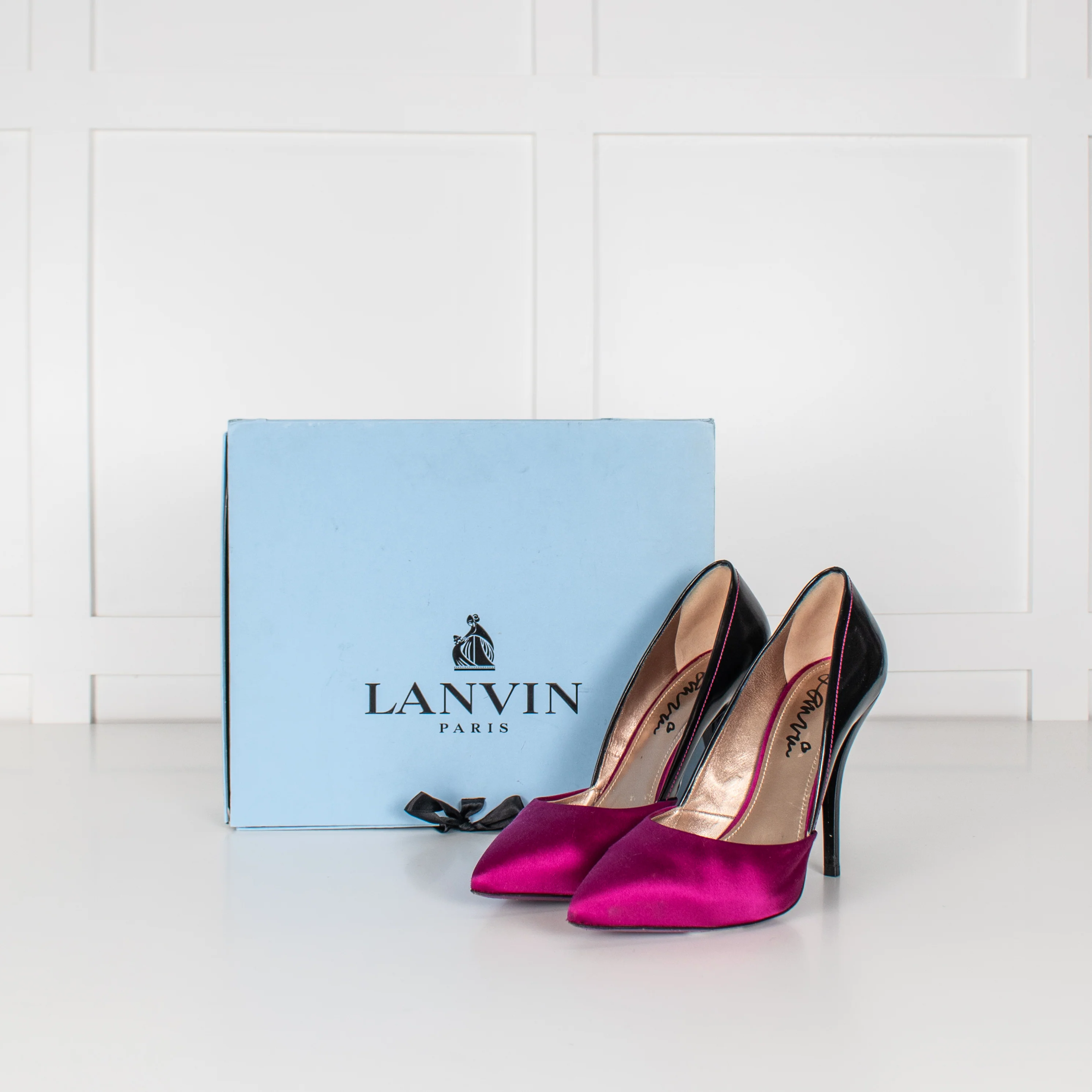 Lanvin Black And Pink Satin And Patent High Court Shoe - Image 2