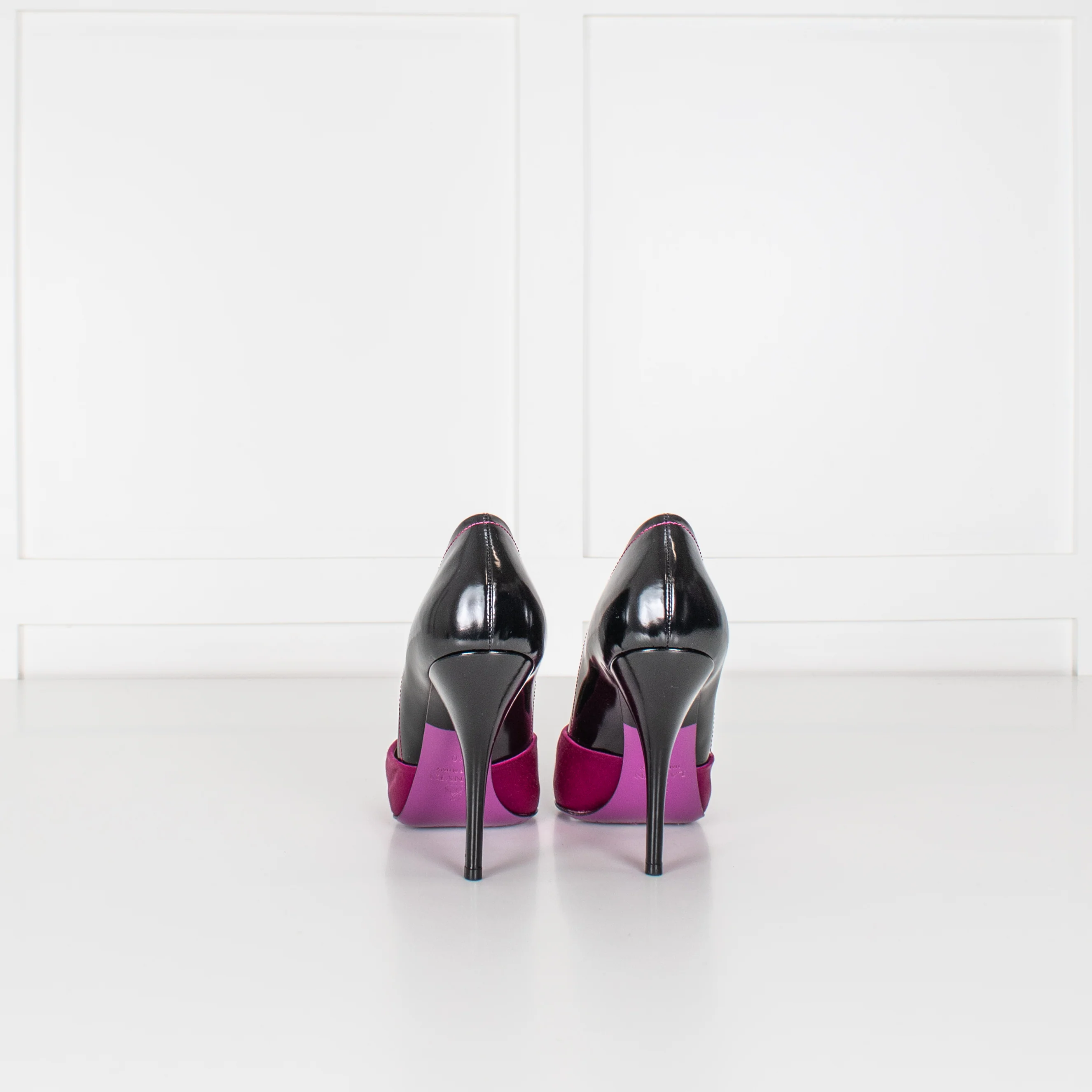 Lanvin Black And Pink Satin And Patent High Court Shoe - Image 6