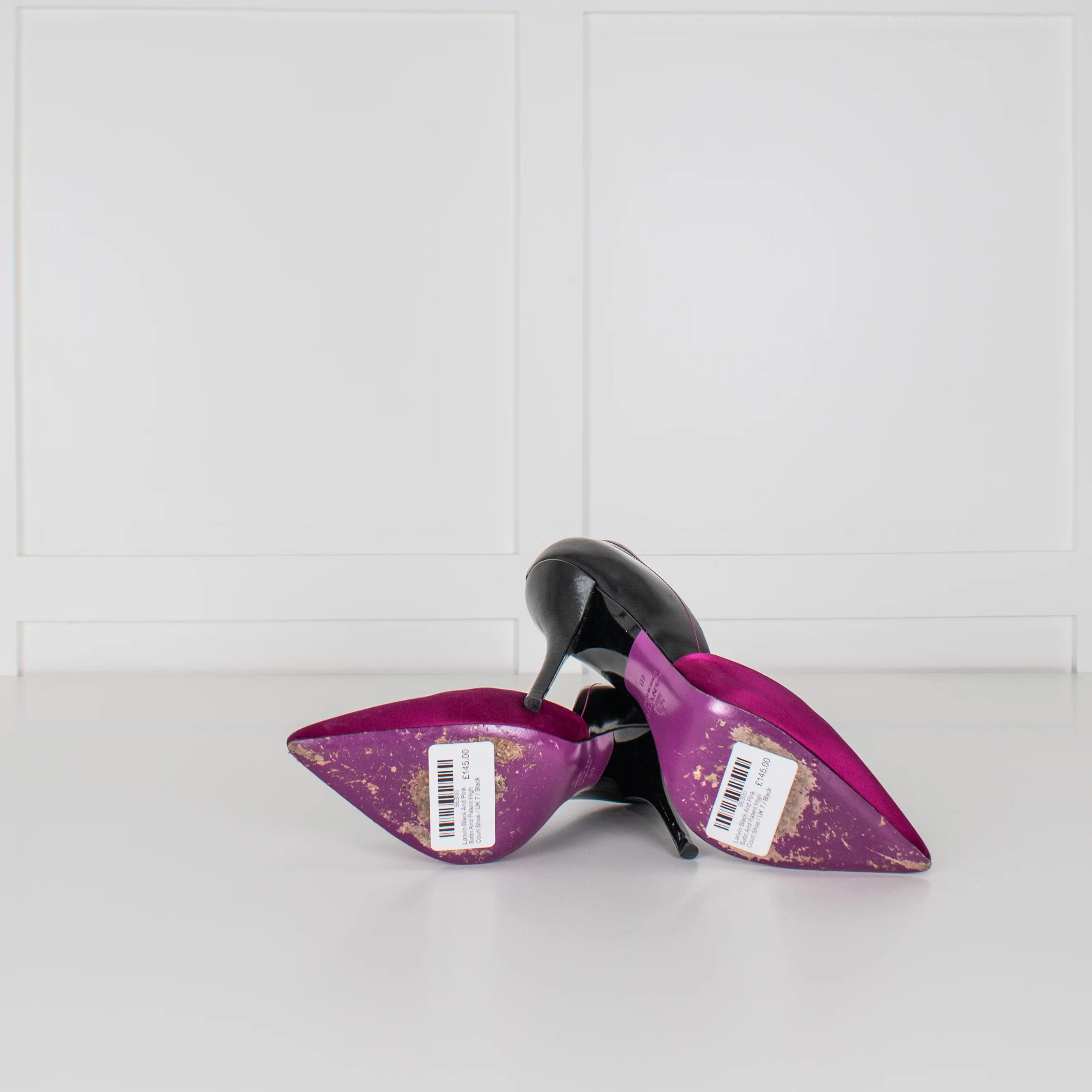Lanvin Black And Pink Satin And Patent High Court Shoe - Image 7