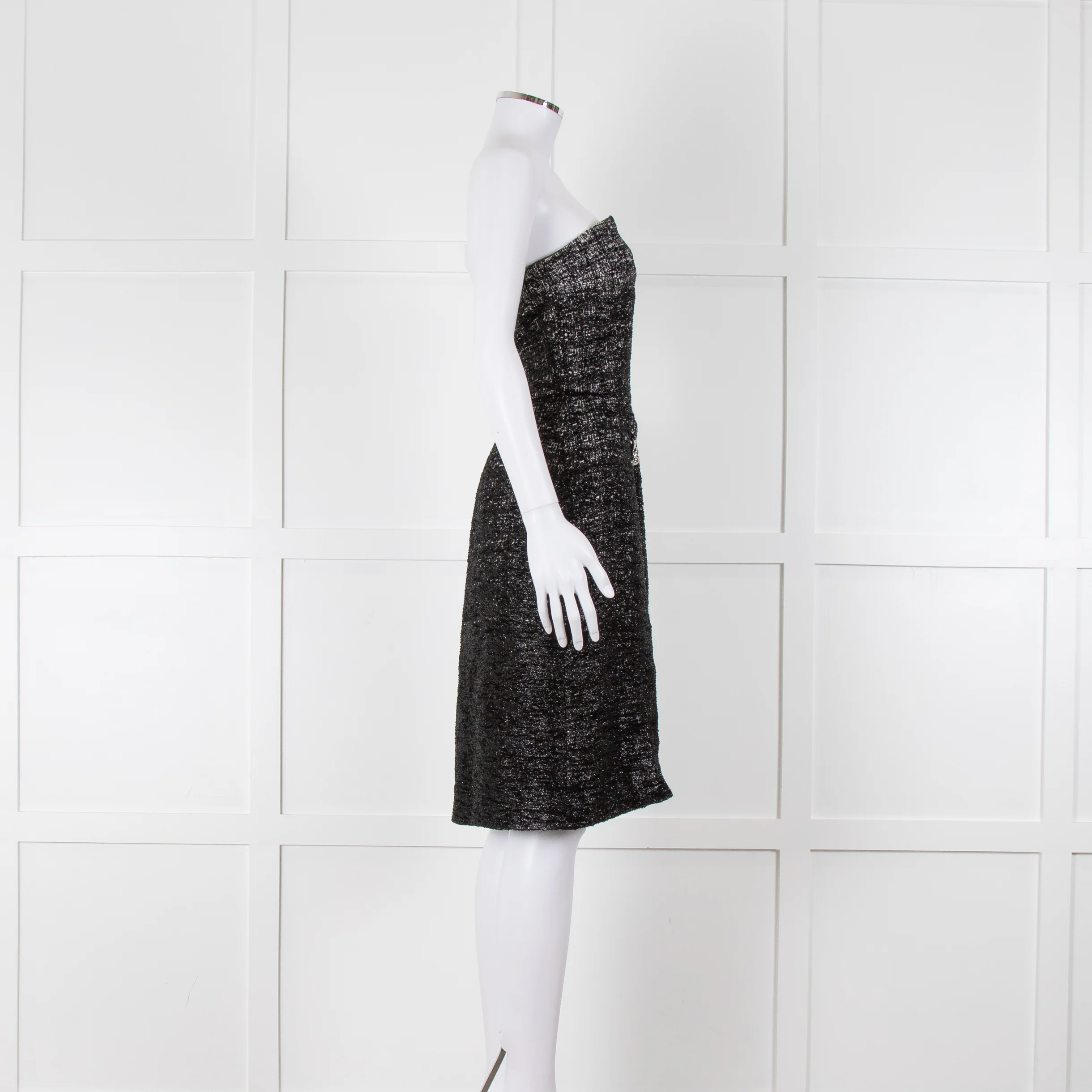 Lanvin Black Grey Lurex Silver Swan Clasp Strapless Dress - Image 3