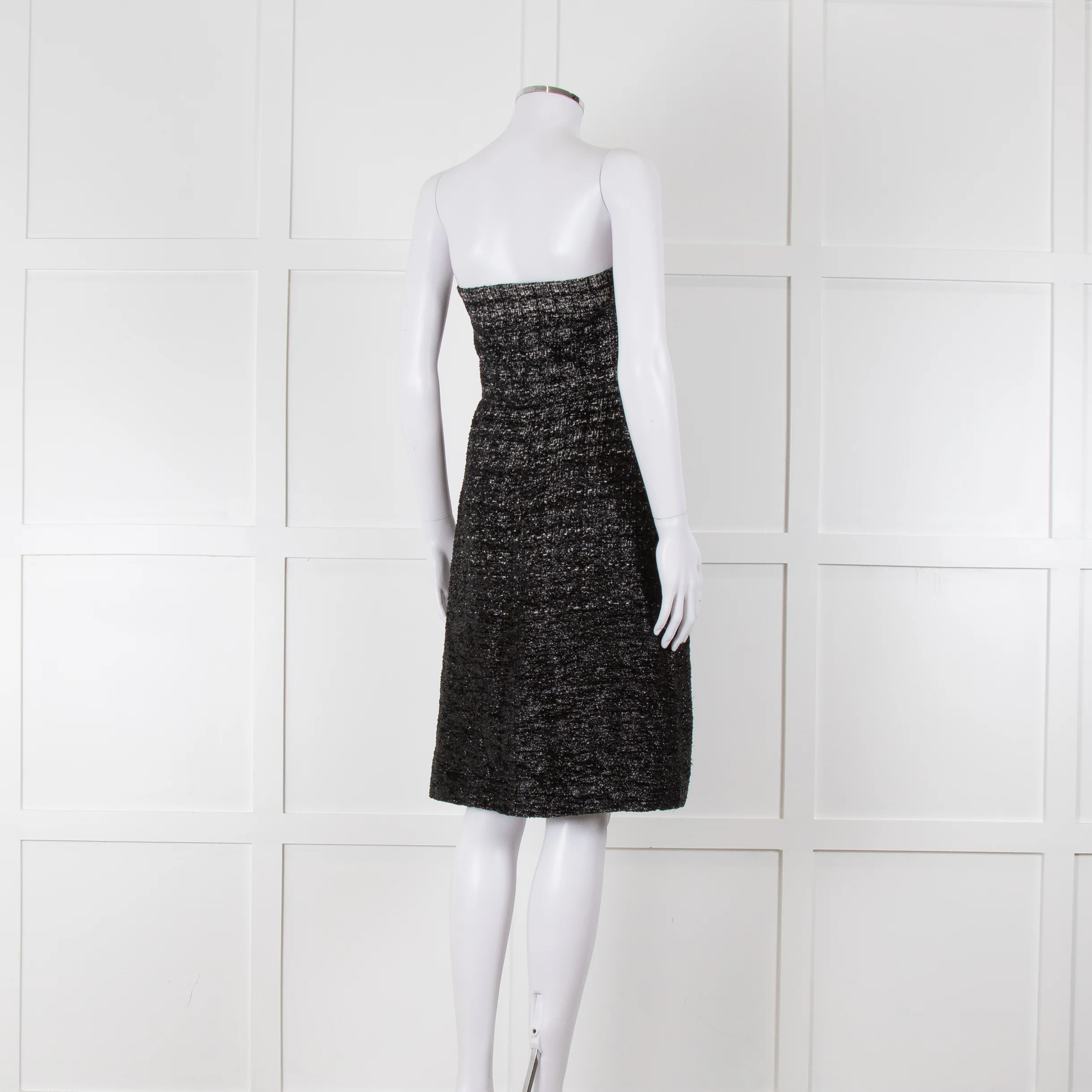 Lanvin Black Grey Lurex Silver Swan Clasp Strapless Dress - Image 4
