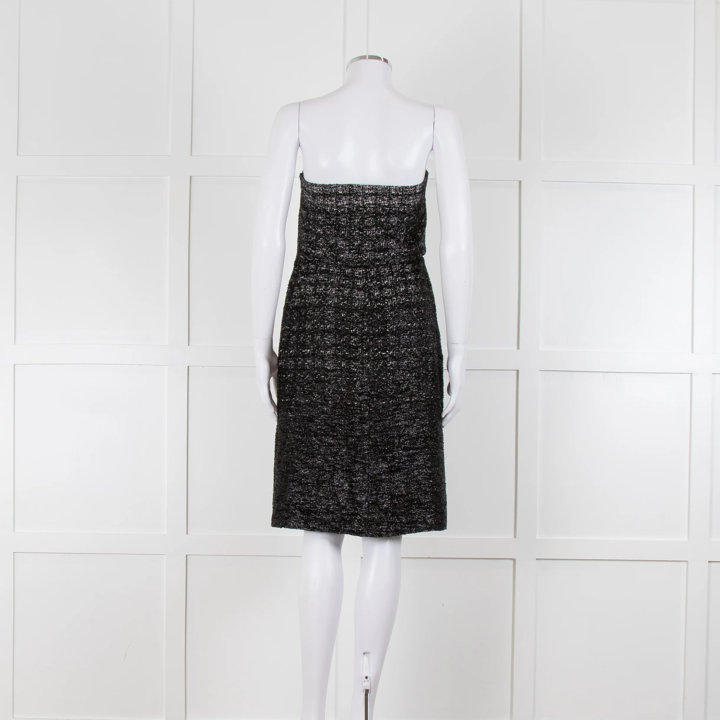 Lanvin Black Grey Lurex Silver Swan Clasp Strapless Dress - Image 5