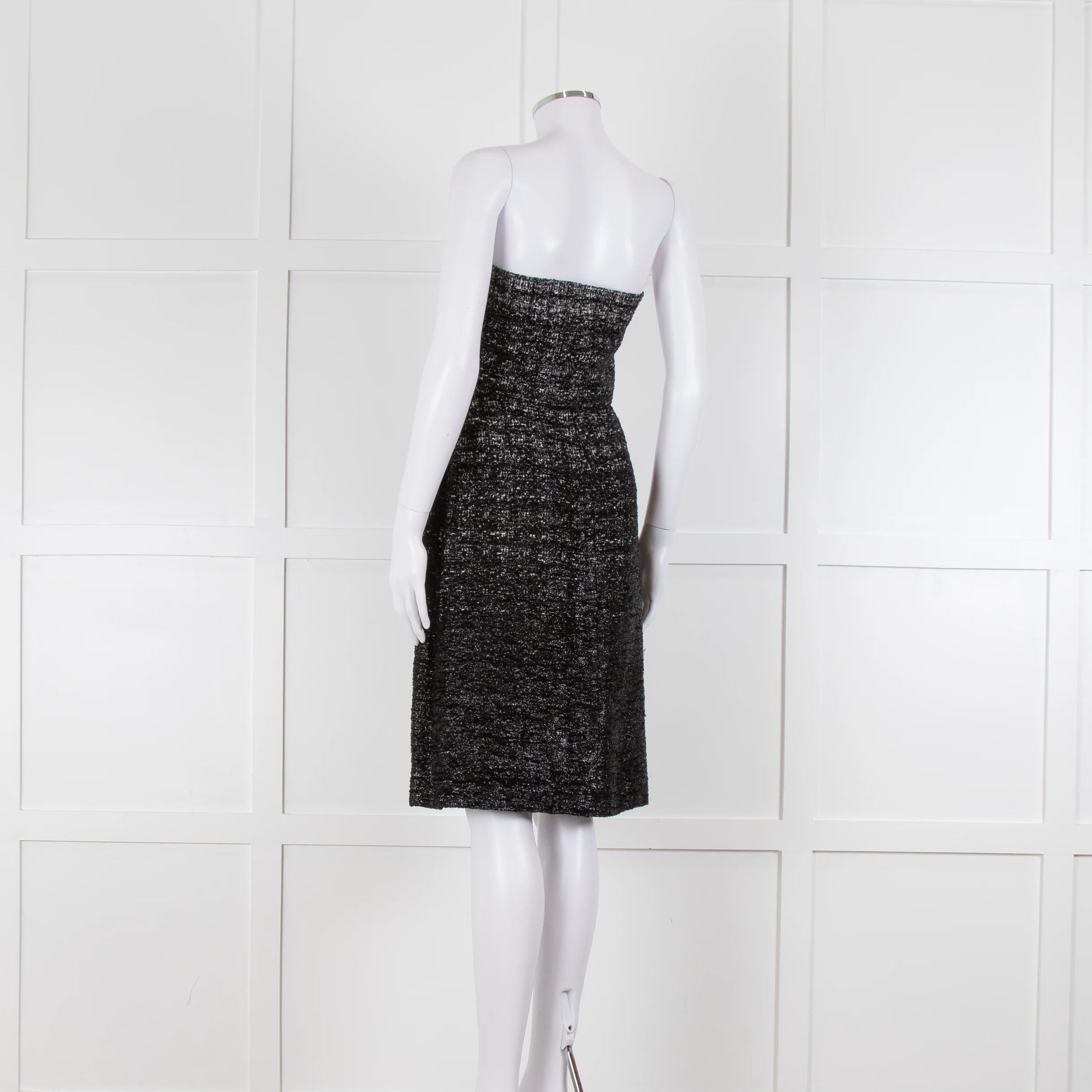 Lanvin Black Grey Lurex Silver Swan Clasp Strapless Dress - Image 6