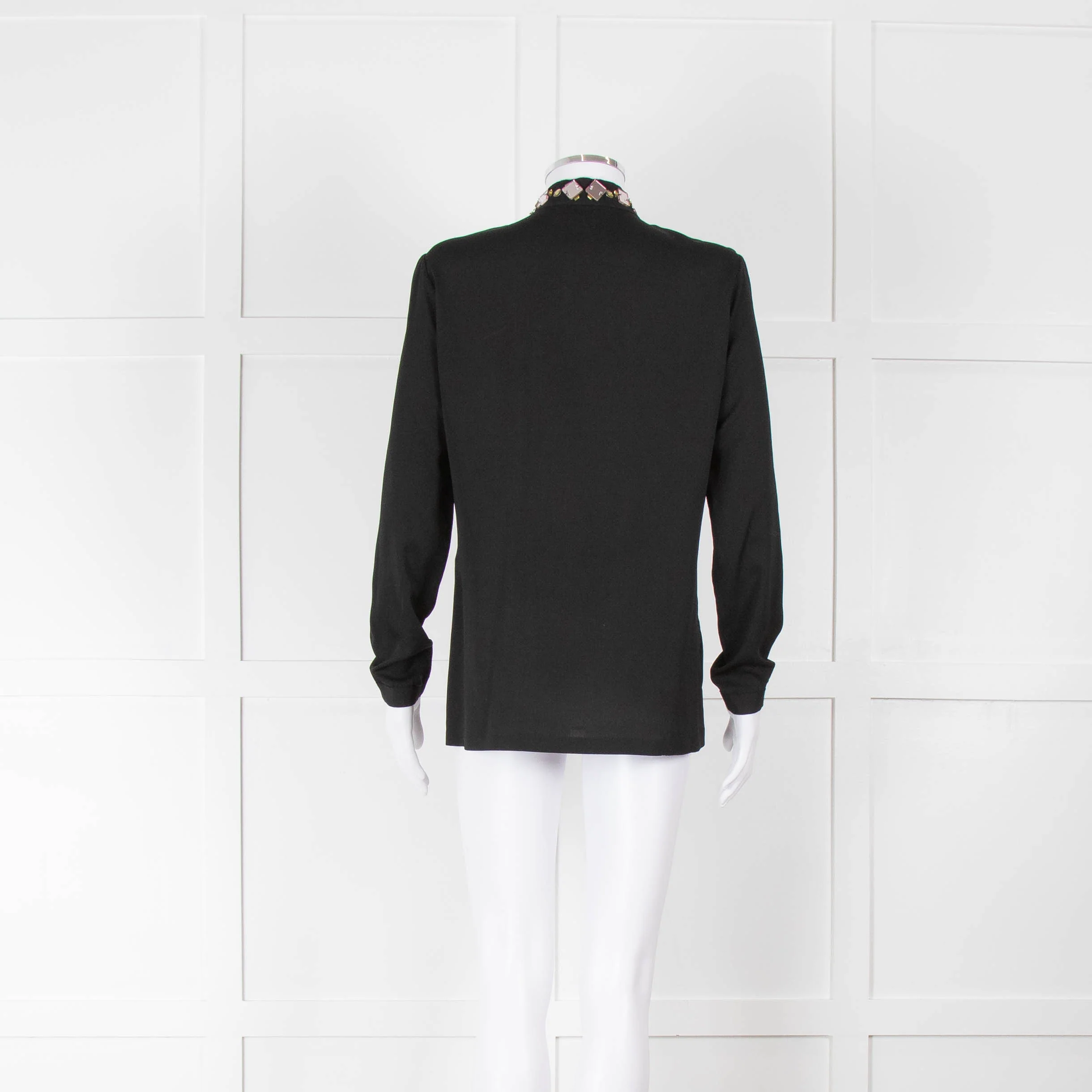 Lanvin Black Long Sleeve Top with Beaded Neckline - Image 3