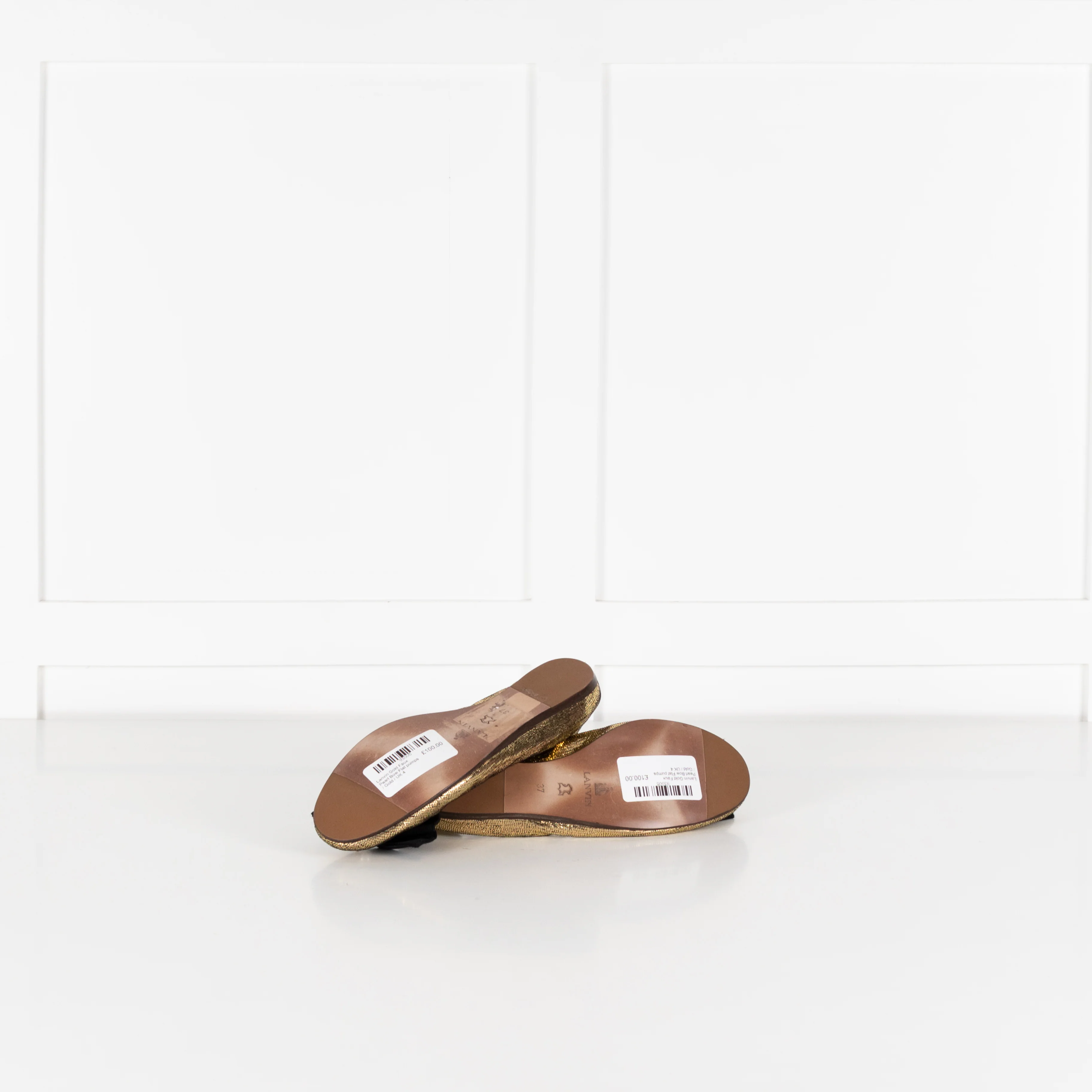 Lanvin Gold Faux Pearl Bow Flat Pumps - Image 8