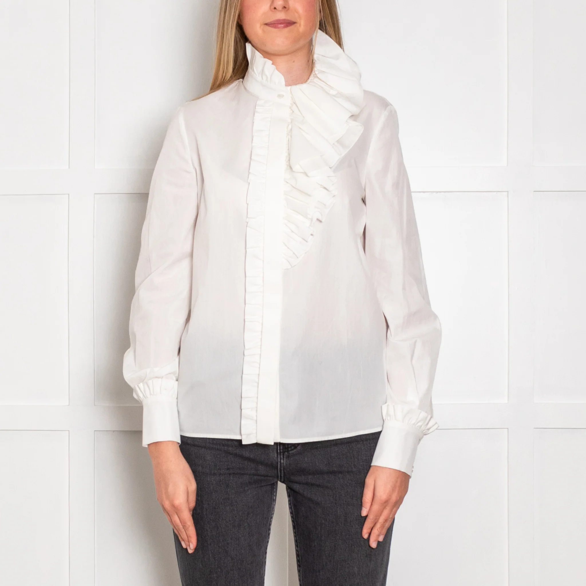Lanvin White Frill Neck Cotton Shirt - Image 2