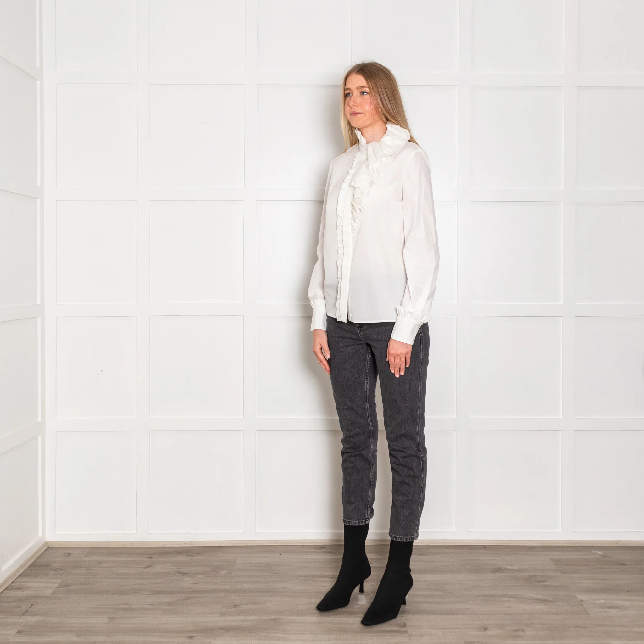 Lanvin White Frill Neck Cotton Shirt - Image 3