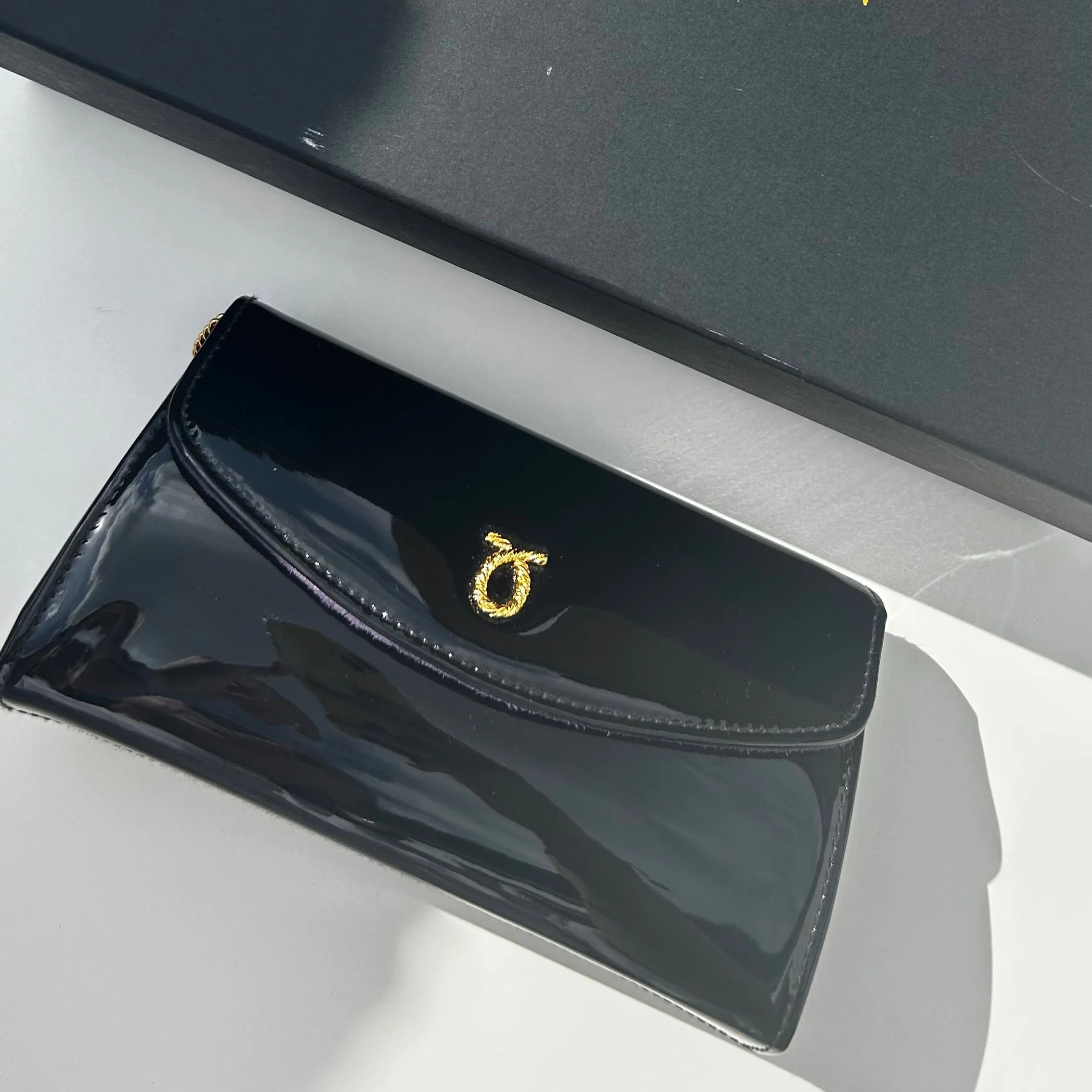 Launer London Black Patent Tosca Clutch Bag - Image 2