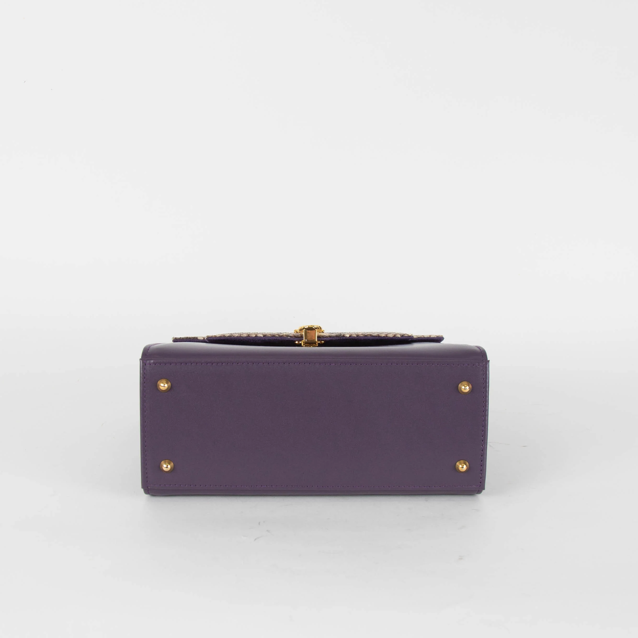 Launer London Purple Leather Brown Snake Skin Top Traviata Bag - Image 6
