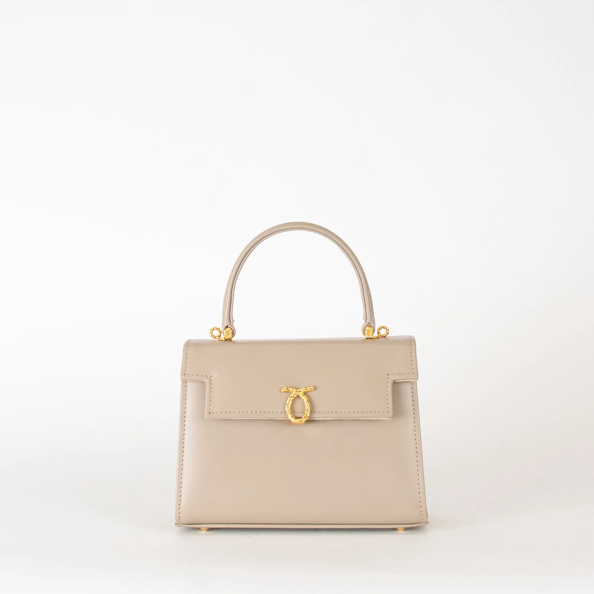 Launer London Taupe Judi Buttermilk Top Handle Small Bag