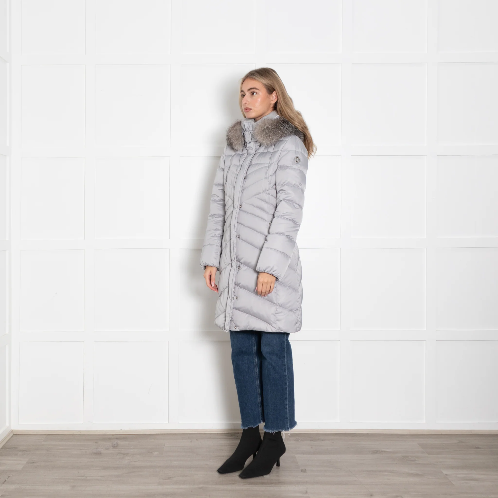 Laurel Grey Nylon Puffer Jaclkey with Fur Trim Hood - Image 3