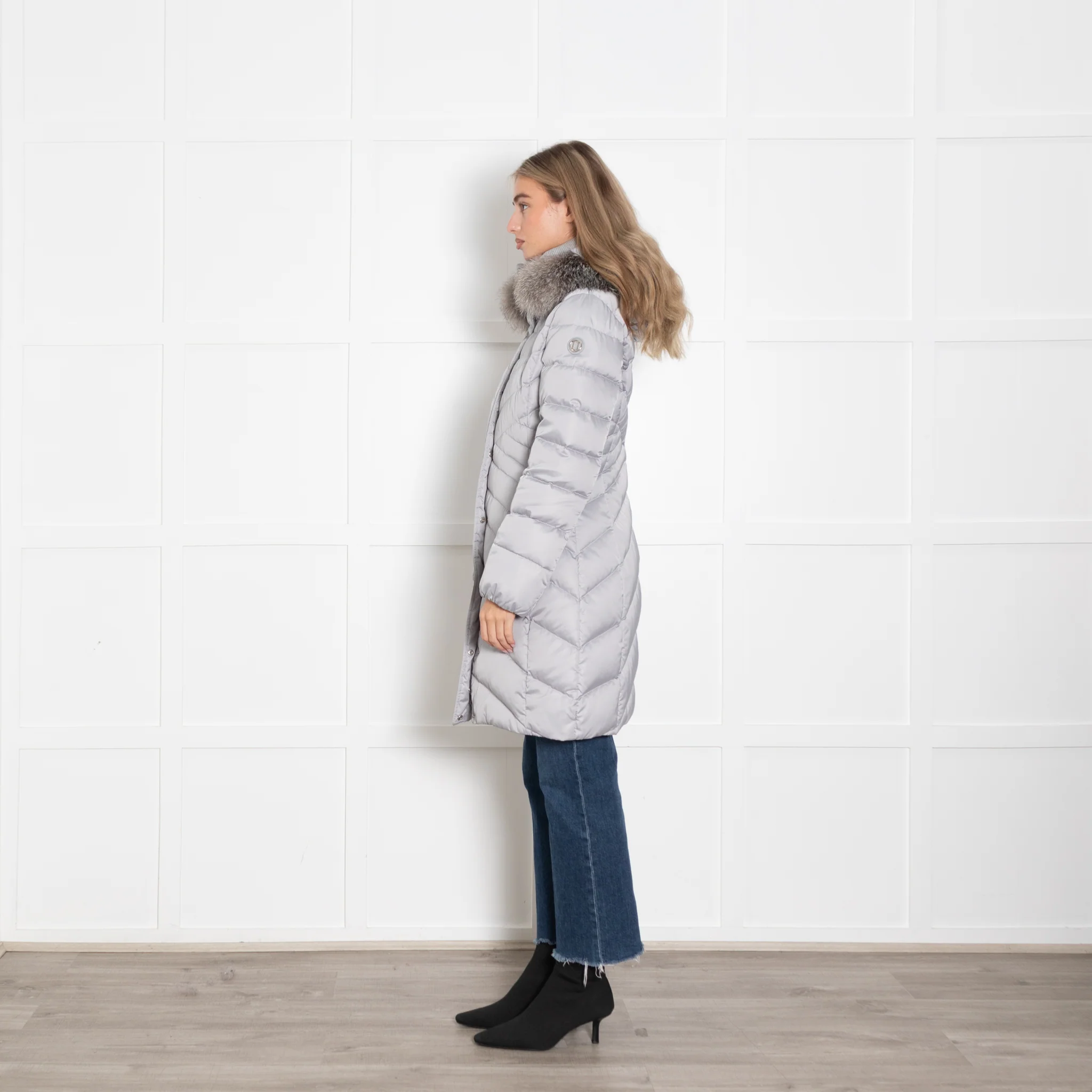 Laurel Grey Nylon Puffer Jaclkey with Fur Trim Hood - Image 4