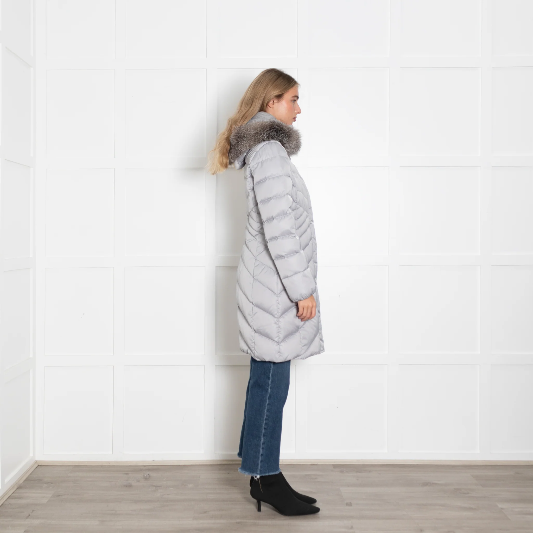 Laurel Grey Nylon Puffer Jaclkey with Fur Trim Hood - Image 6