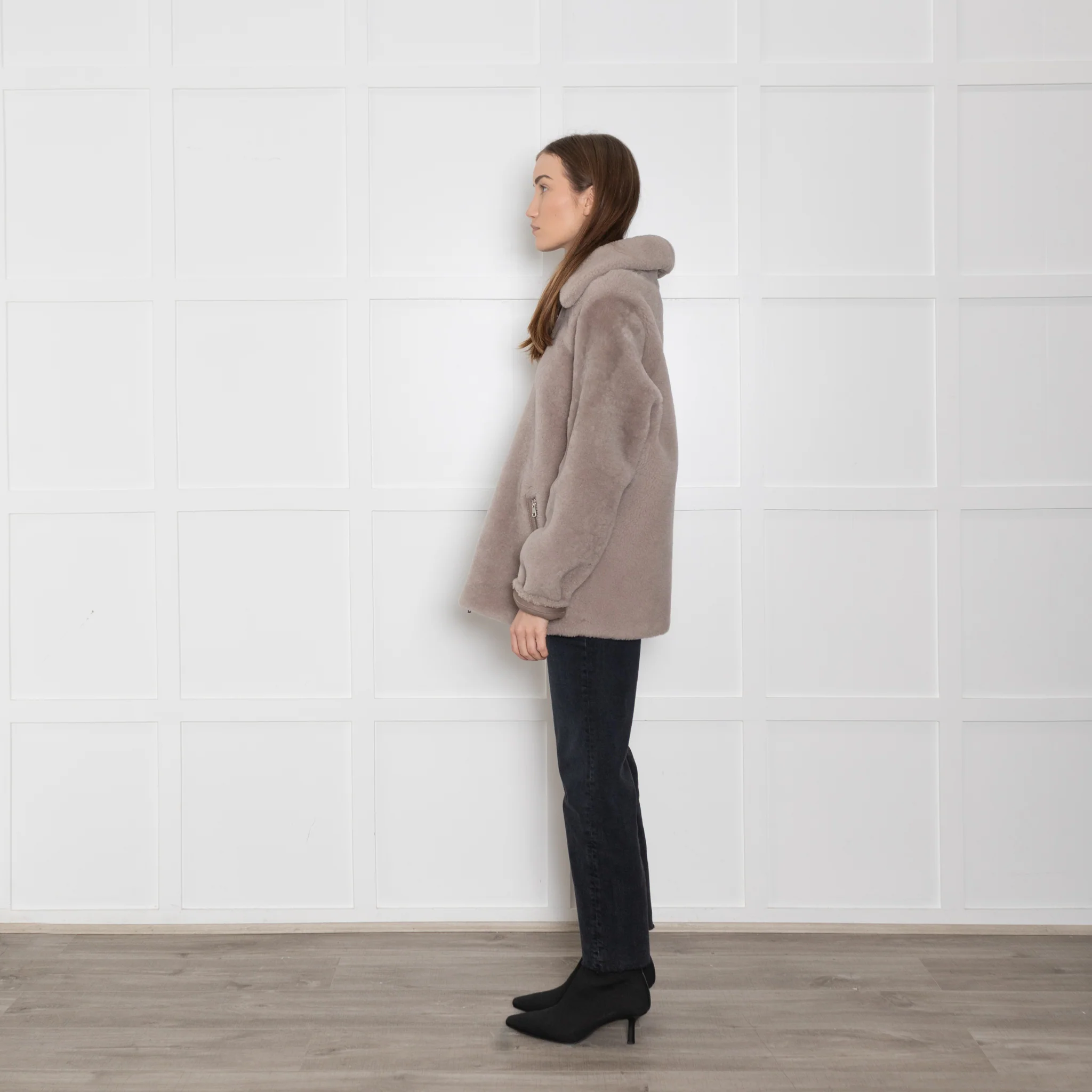 Laurel Pale Grey Shearling Jacket With Zip Front And Pock - Image 4