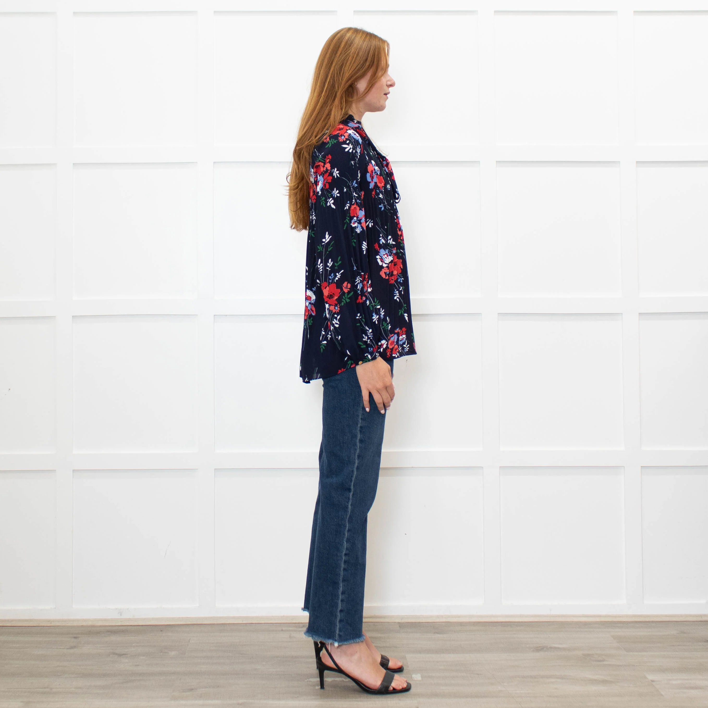 Lauren By Ralph Lauren Blue Top With Multi Colour Flowers And Pleat Front - Image 6
