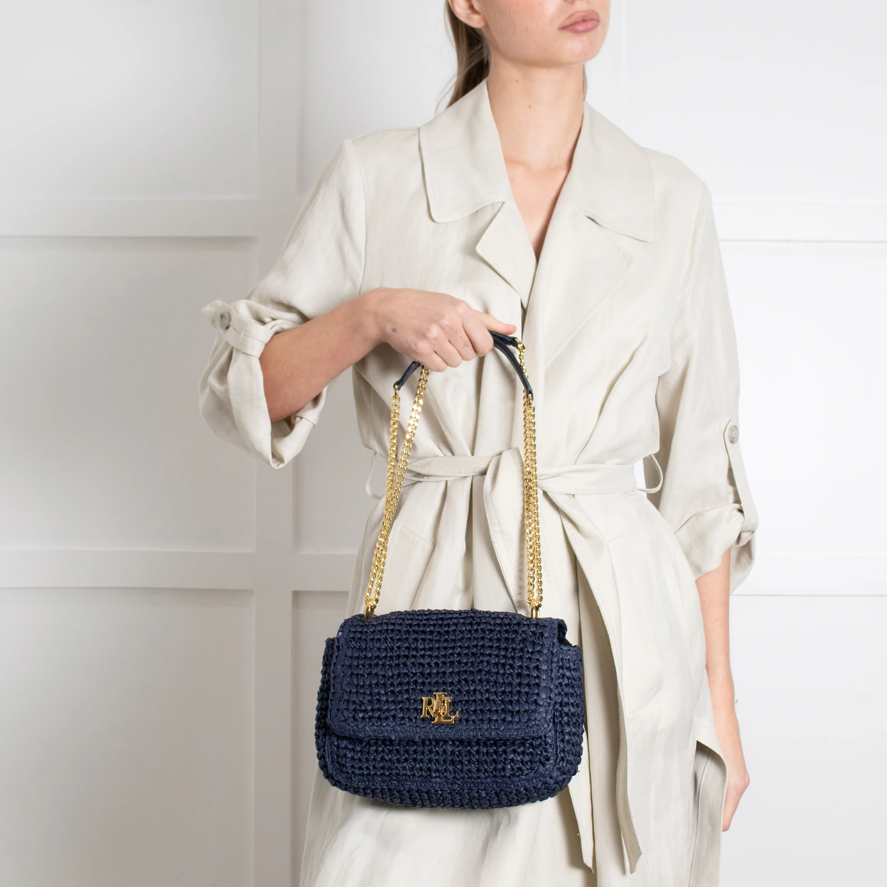 Lauren by Ralph Lauren Navy Raffia Crossbody - Image 4