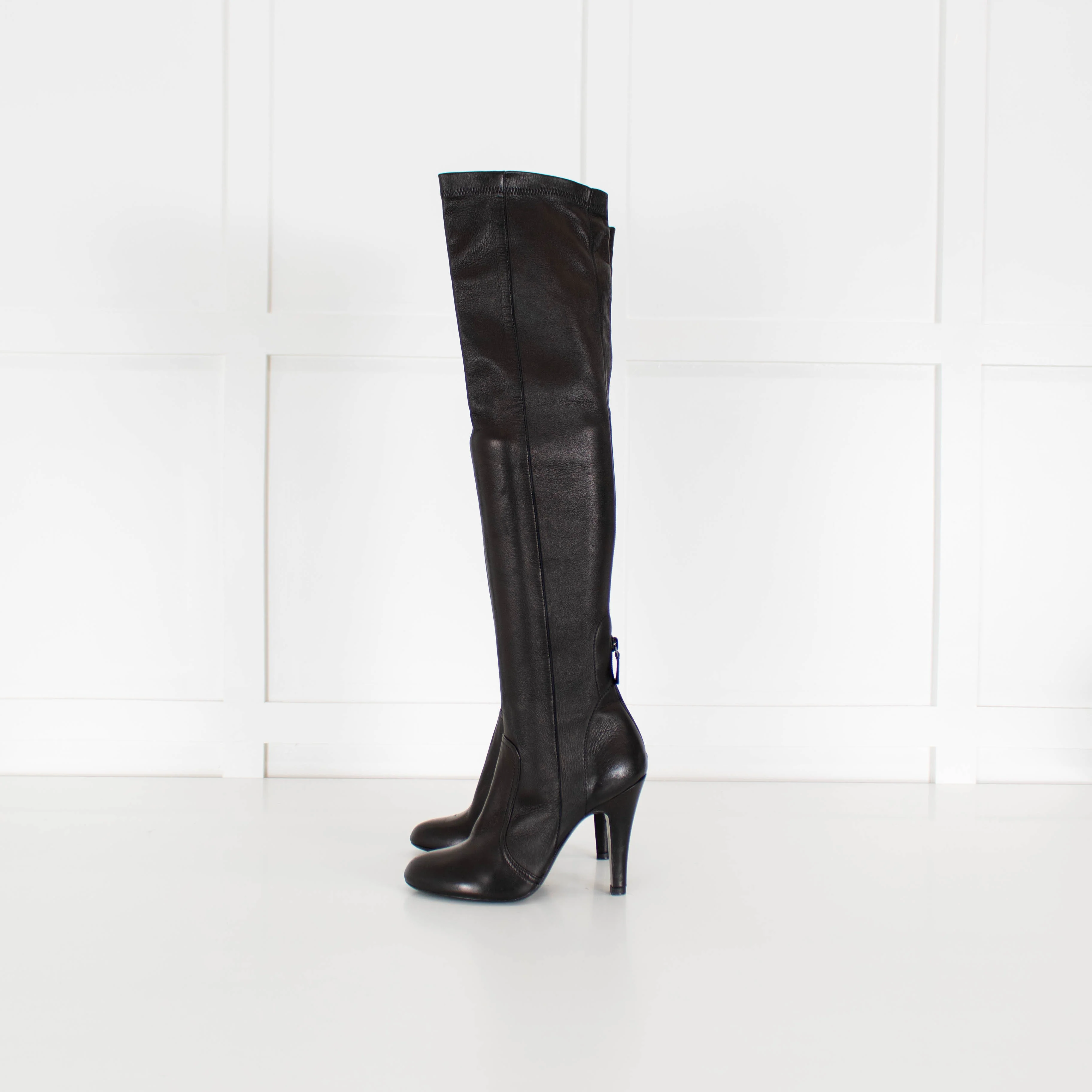 Laurence Dacade Black Stretchy Leather Knee-High Heeled Boots - Image 2