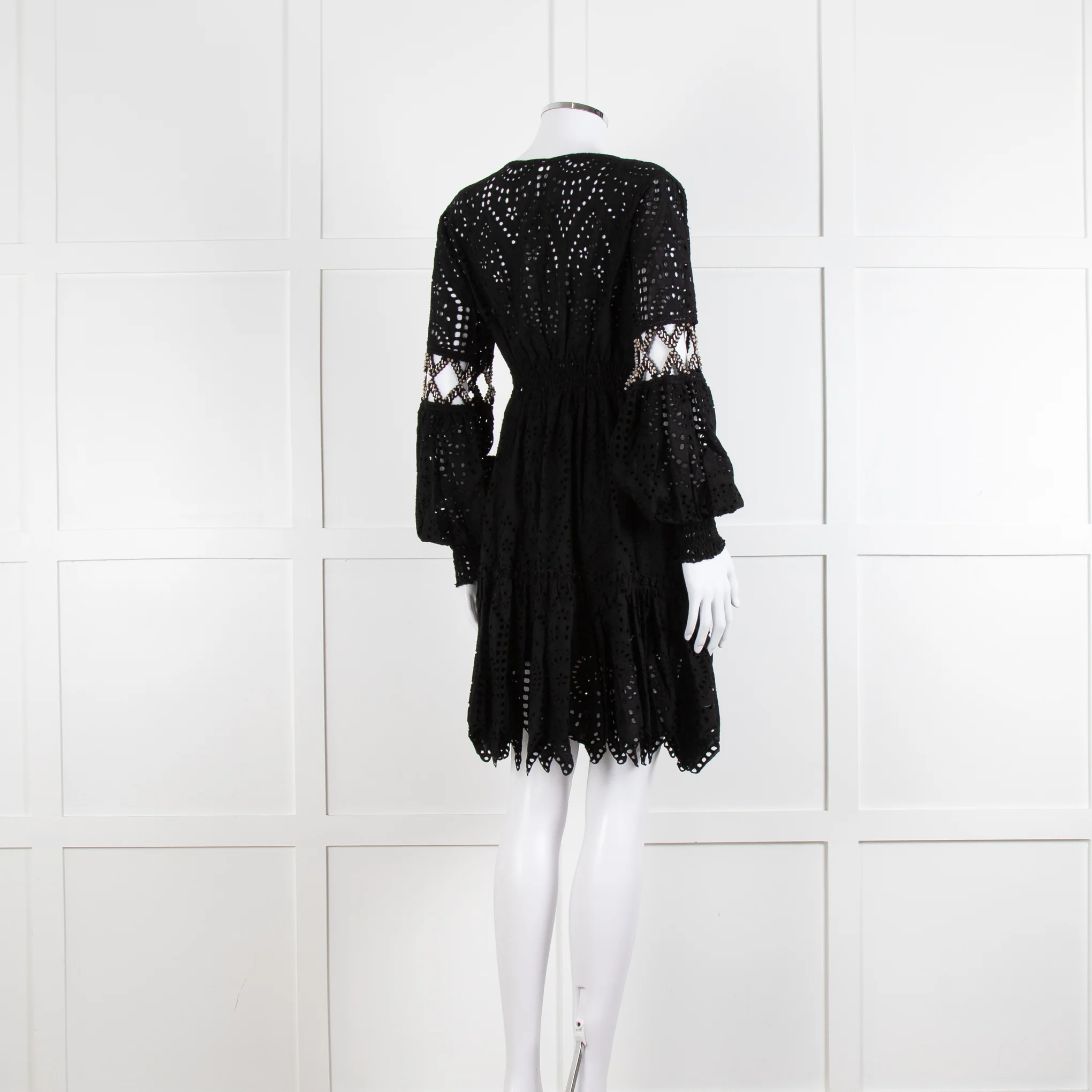 Laurie & Joe Black Broderie Mini Dress with Embellished Waist - Image 5