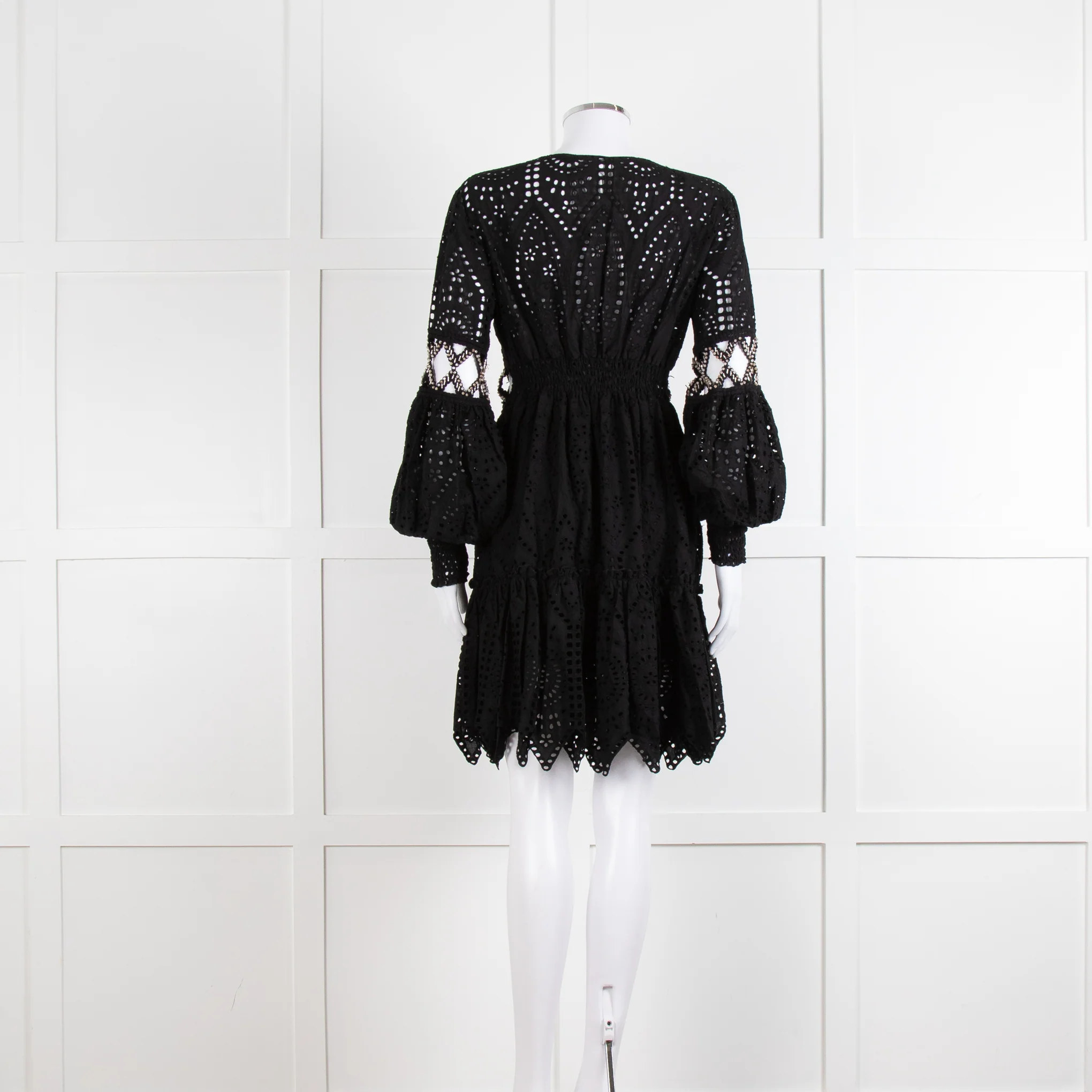 Laurie & Joe Black Broderie Mini Dress with Embellished Waist - Image 6