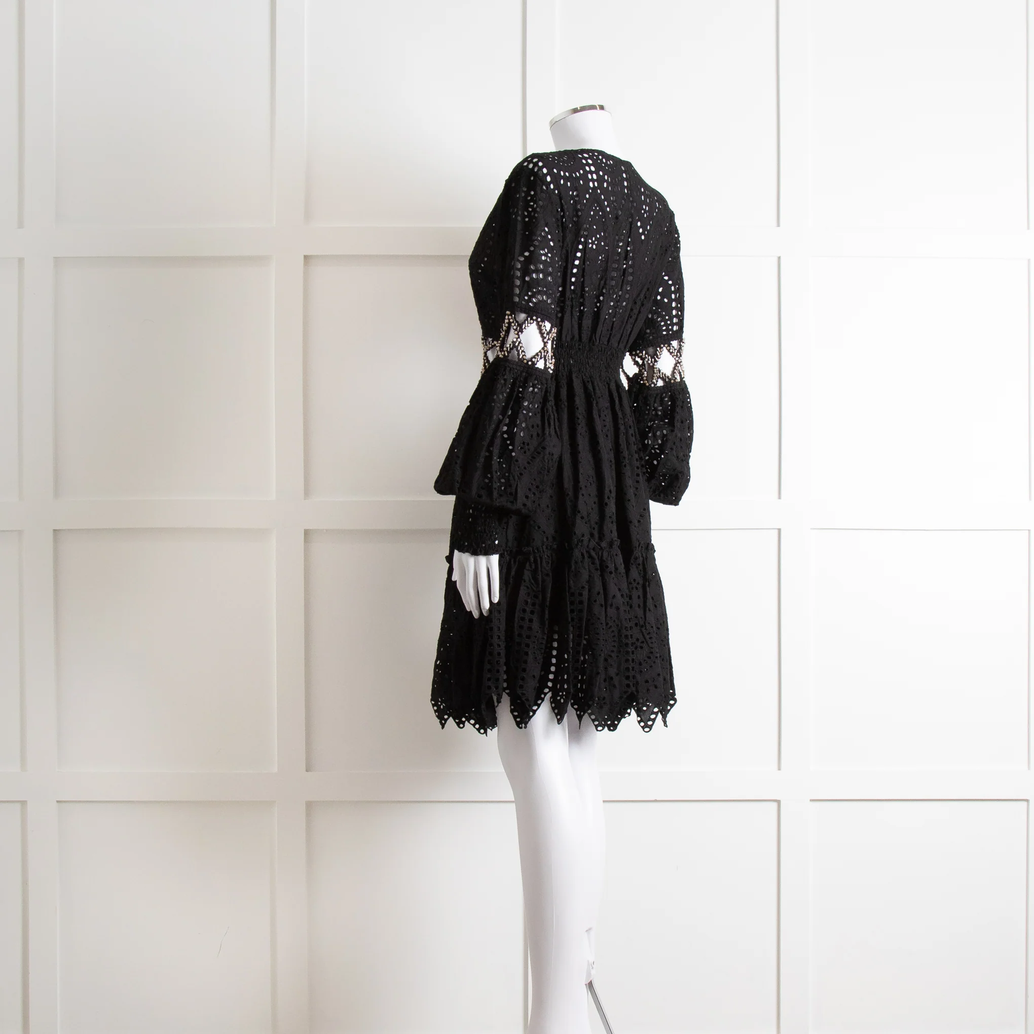 Laurie & Joe Black Broderie Mini Dress with Embellished Waist - Image 7