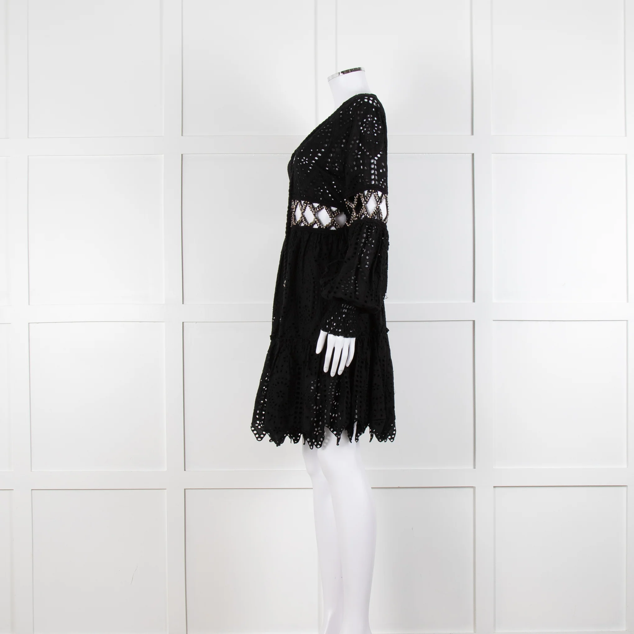 Laurie & Joe Black Broderie Mini Dress with Embellished Waist - Image 8
