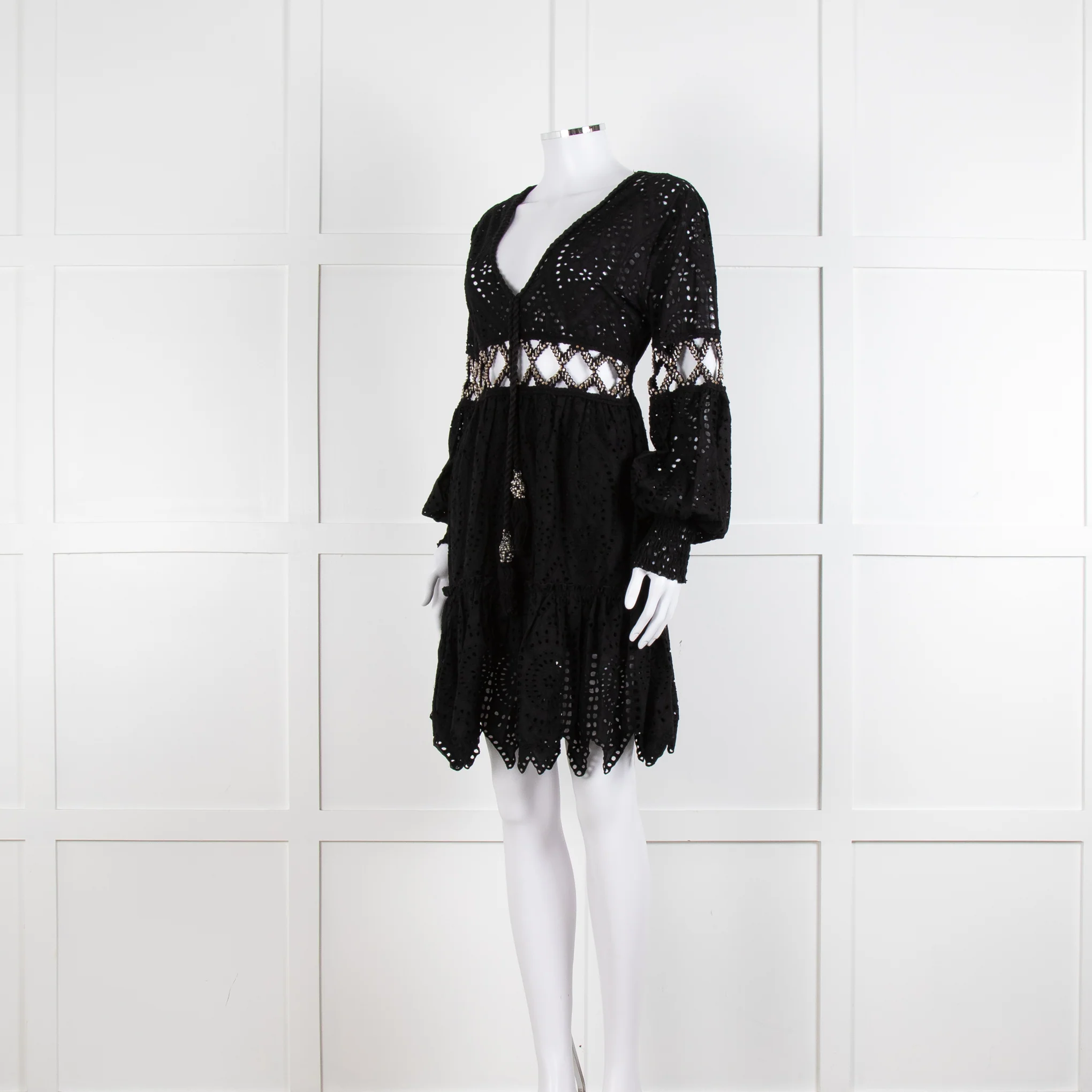 Laurie & Joe Black Broderie Mini Dress with Embellished Waist - Image 9