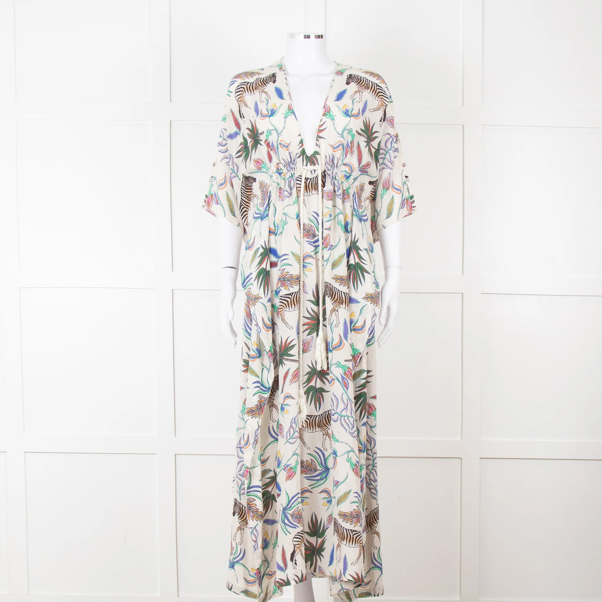 Lazul Cream Multicolour Floral & Zebra Print Long Kaftan