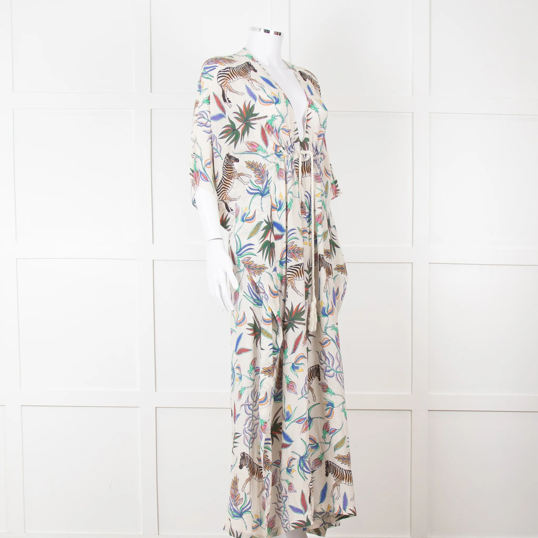 Lazul Cream Multicolour Floral & Zebra Print Long Kaftan - Image 8