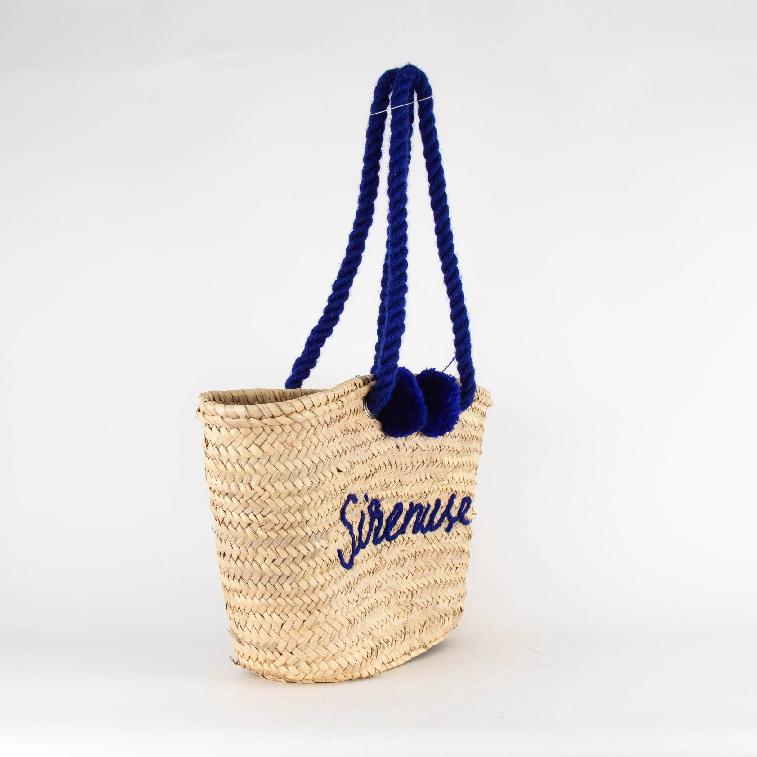 Le Sirenuse Beige Straw Blue Rope Basket - Image 2