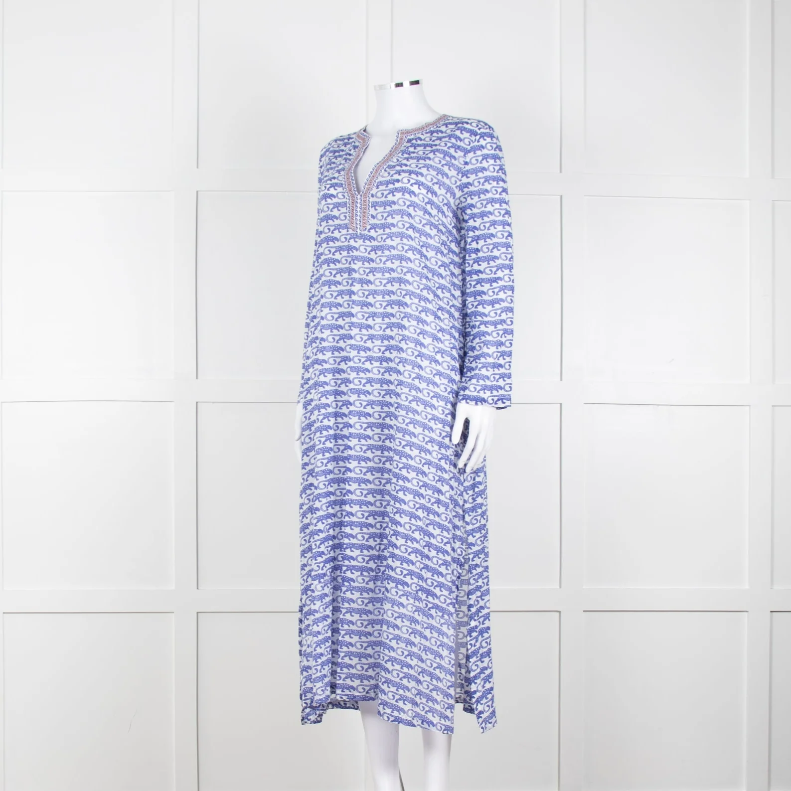 Le Sirenuse Blue and White Cheetah Block Print Dress - Image 2