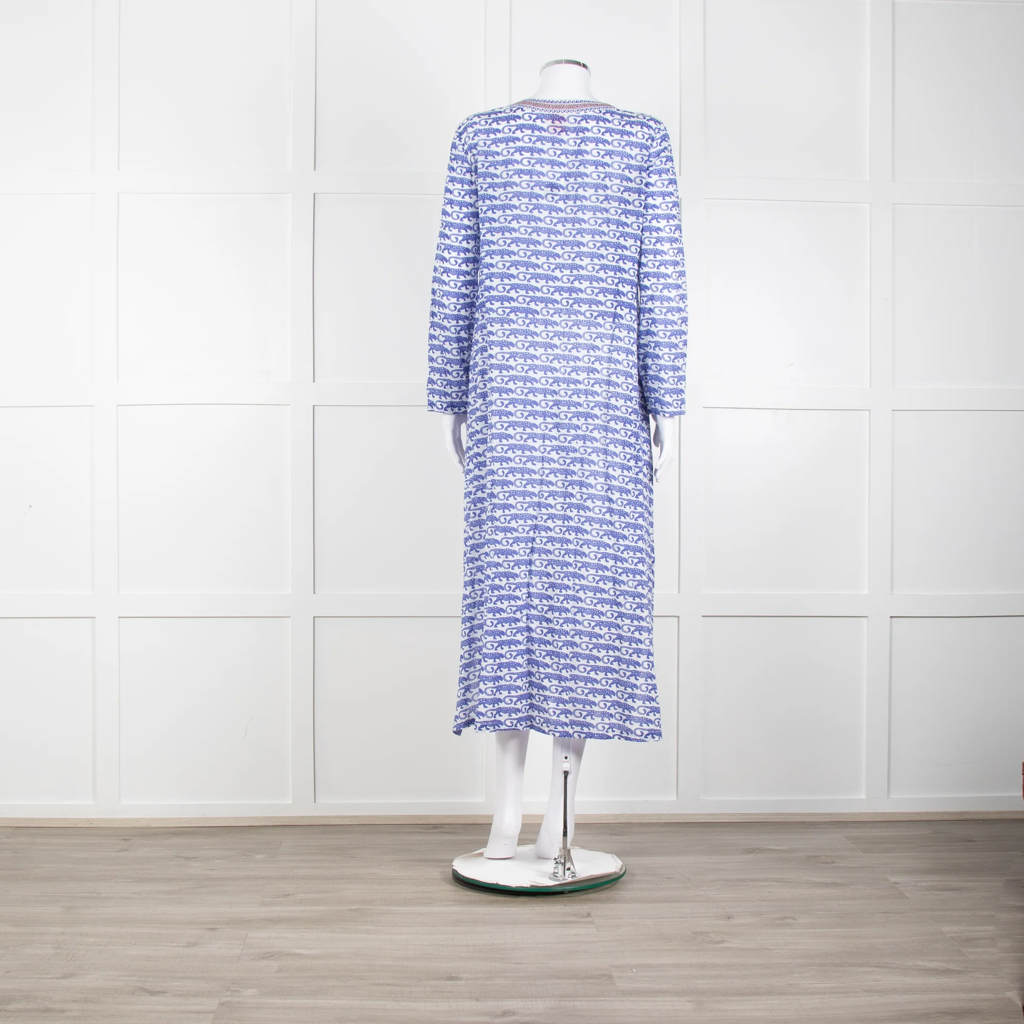 Le Sirenuse Blue and White Cheetah Block Print Dress - Image 5