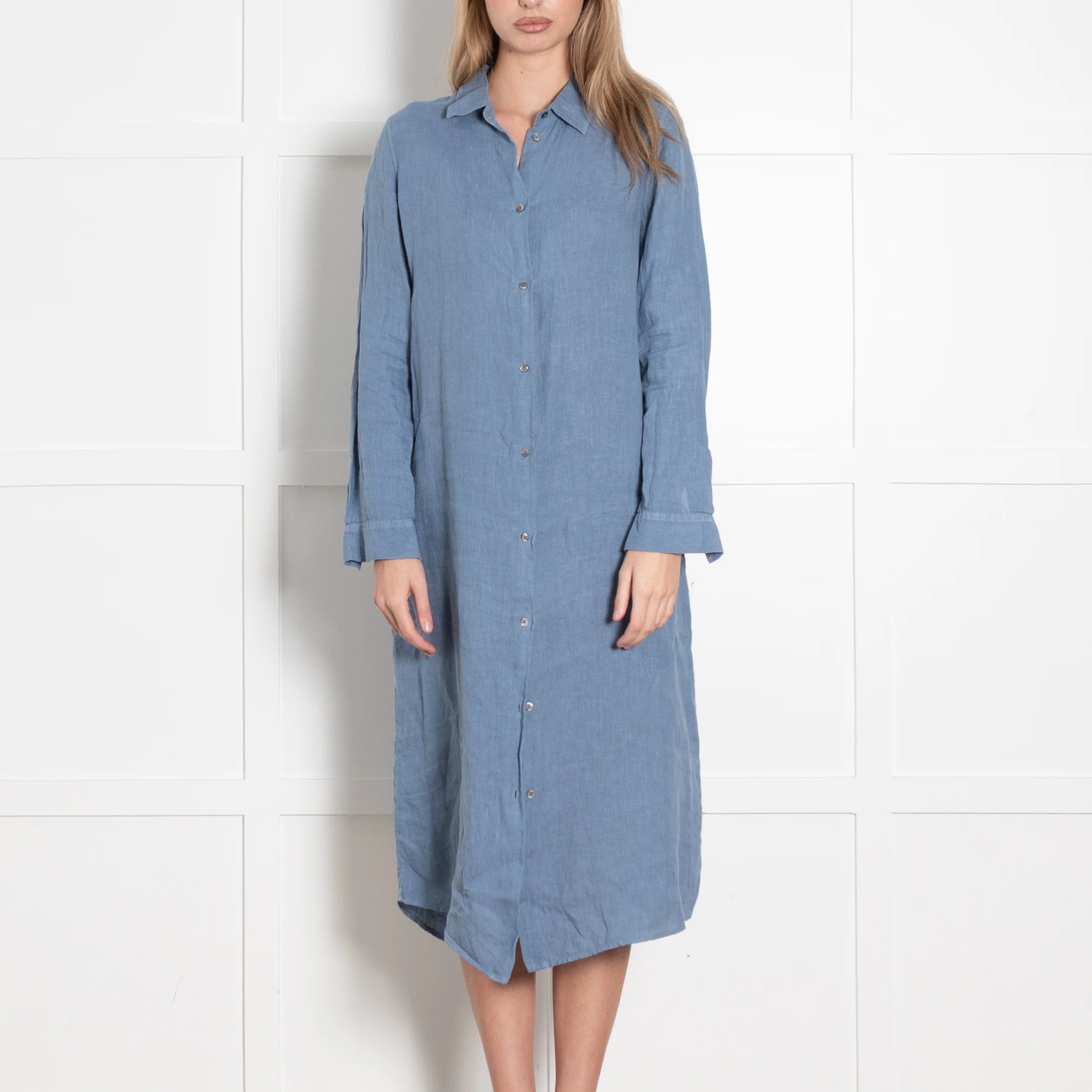 Le Sirenuse Blue Linen Midi Shirt Dress - Image 2