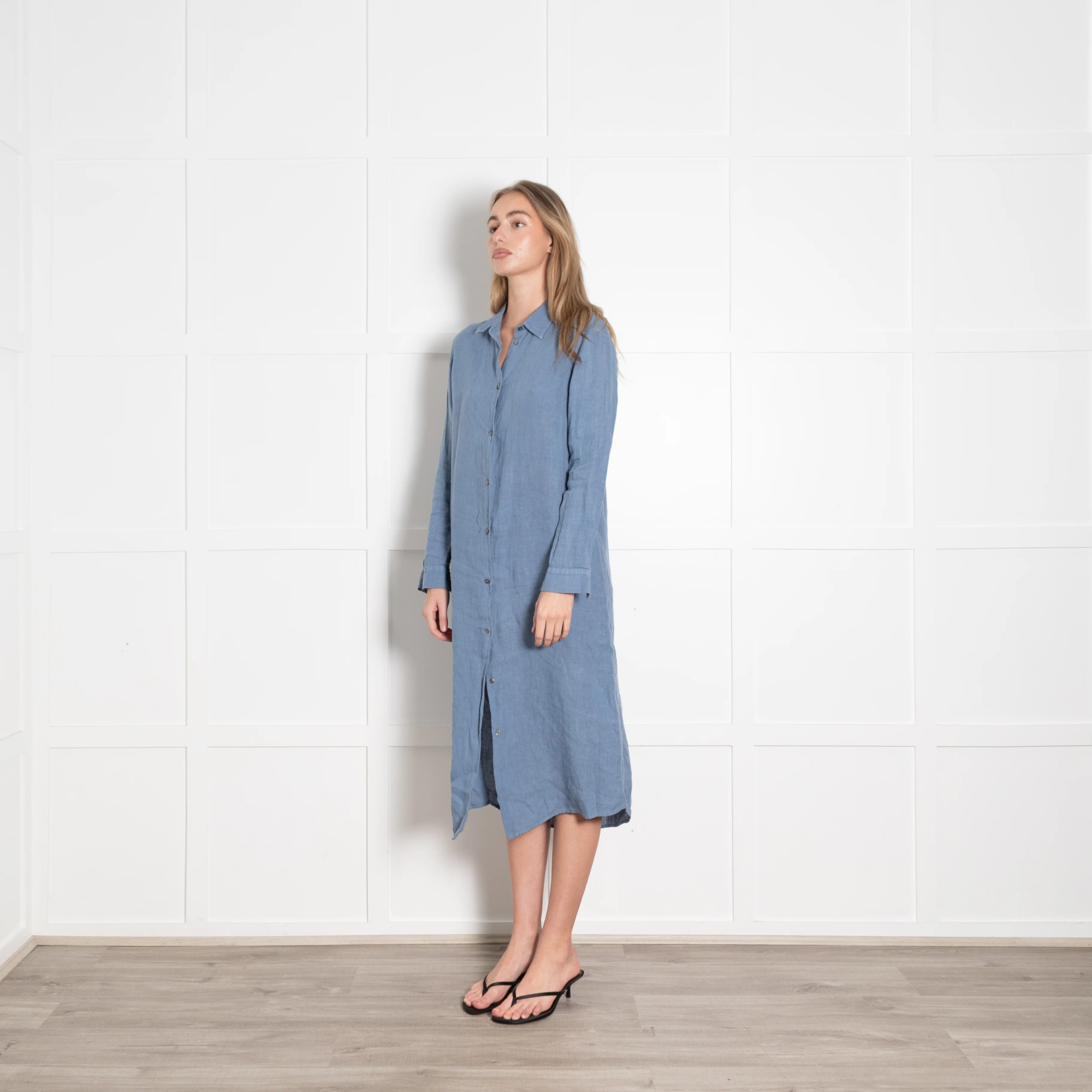 Le Sirenuse Blue Linen Midi Shirt Dress - Image 3