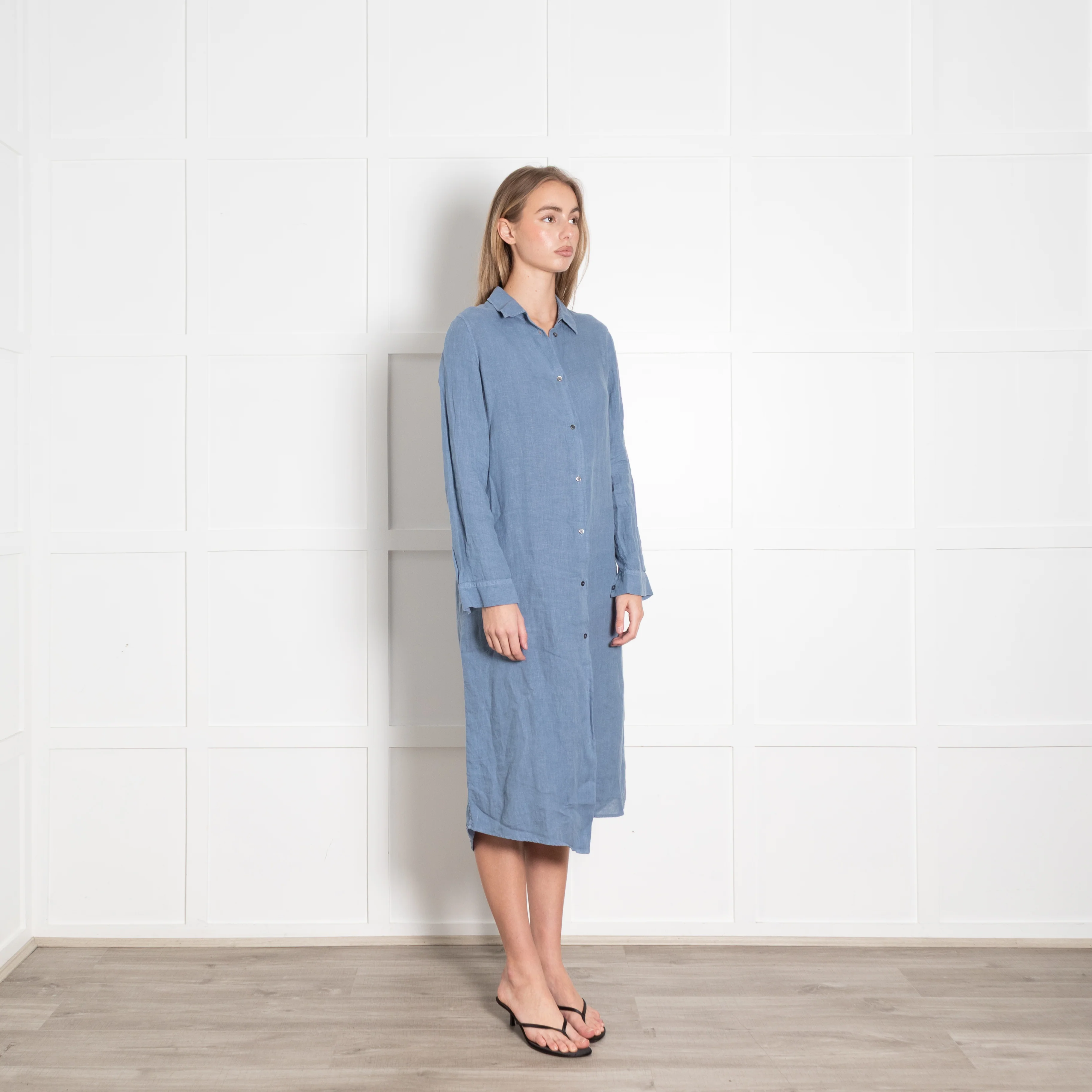 Le Sirenuse Blue Linen Midi Shirt Dress - Image 7