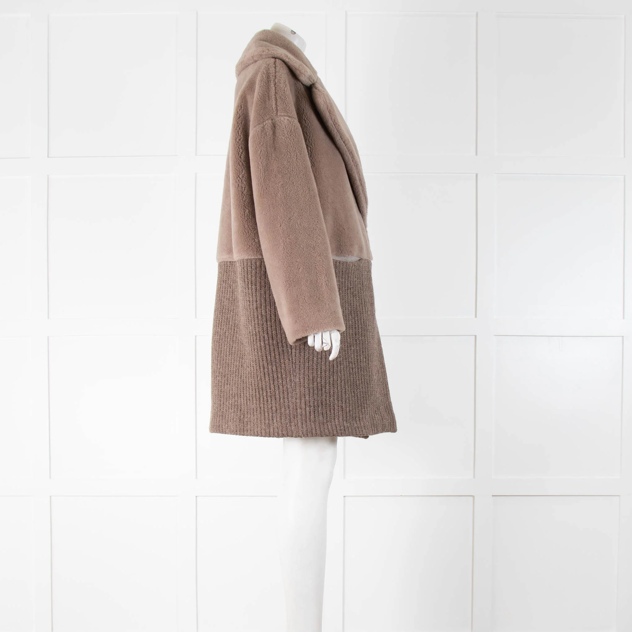 Le Tricot Perugia Brown Faux Fur And Knit Coat - Image 2